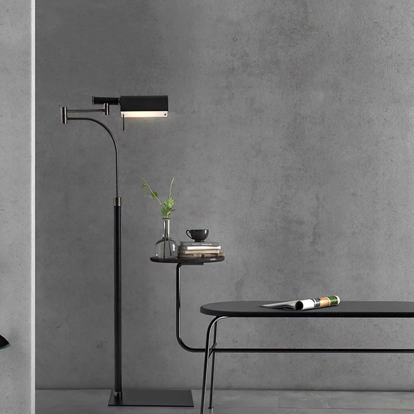 Bane Black Leather Floor Lamp