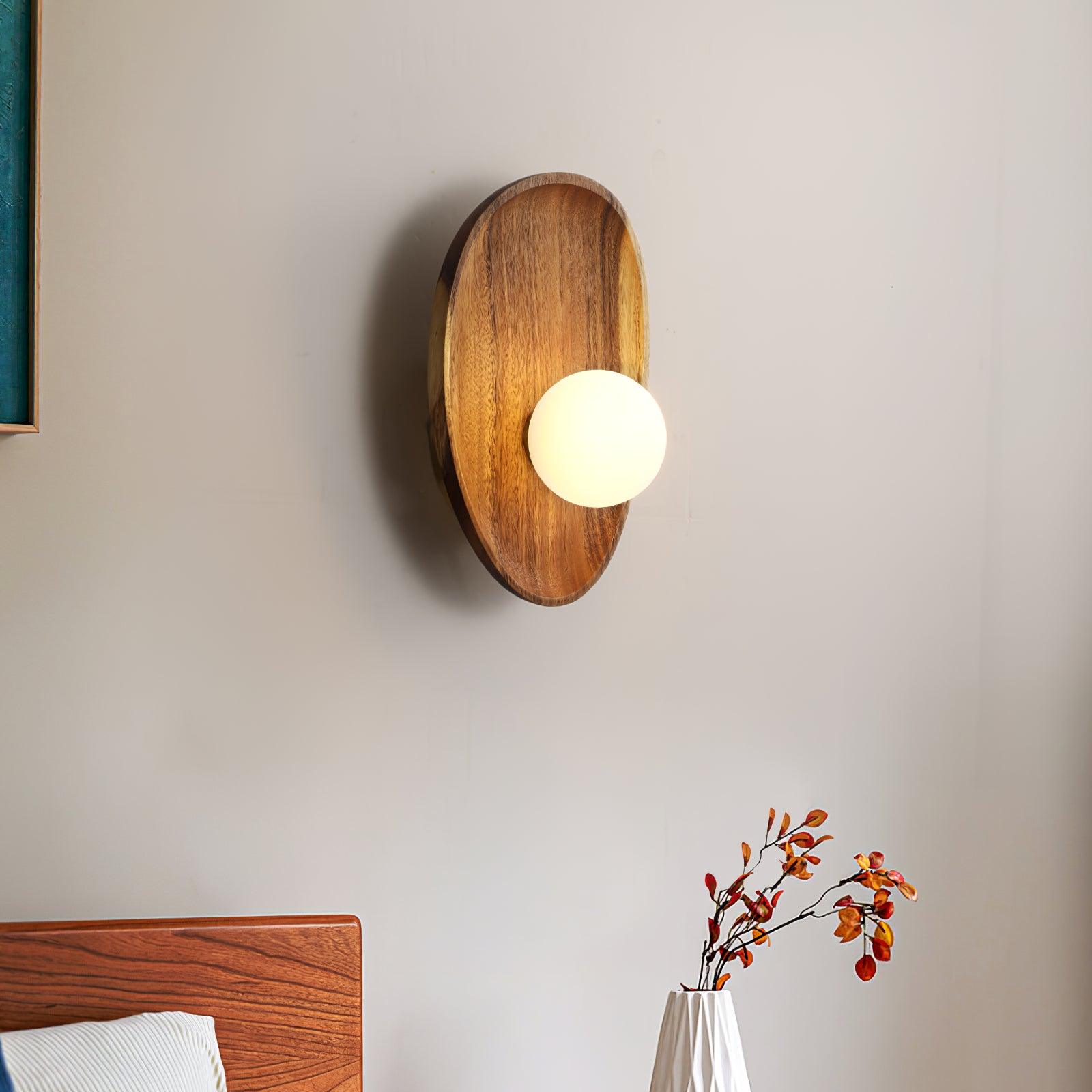 Keith Modern Minimalist Wood Glass Wall Lamp - Neutral Decor