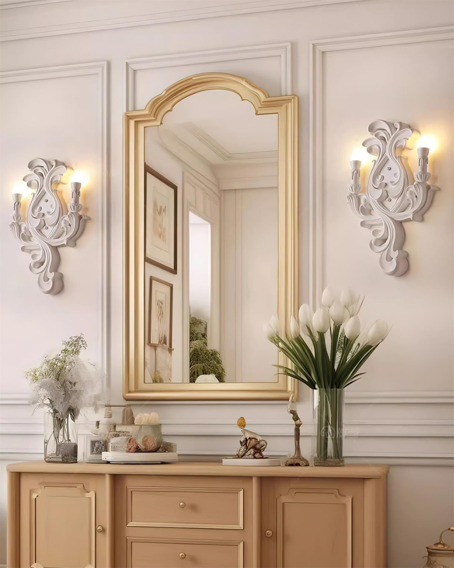 Wall Lamp Sculptural Plaster Candle Arms Uplighting Elegant - Neutral Decor