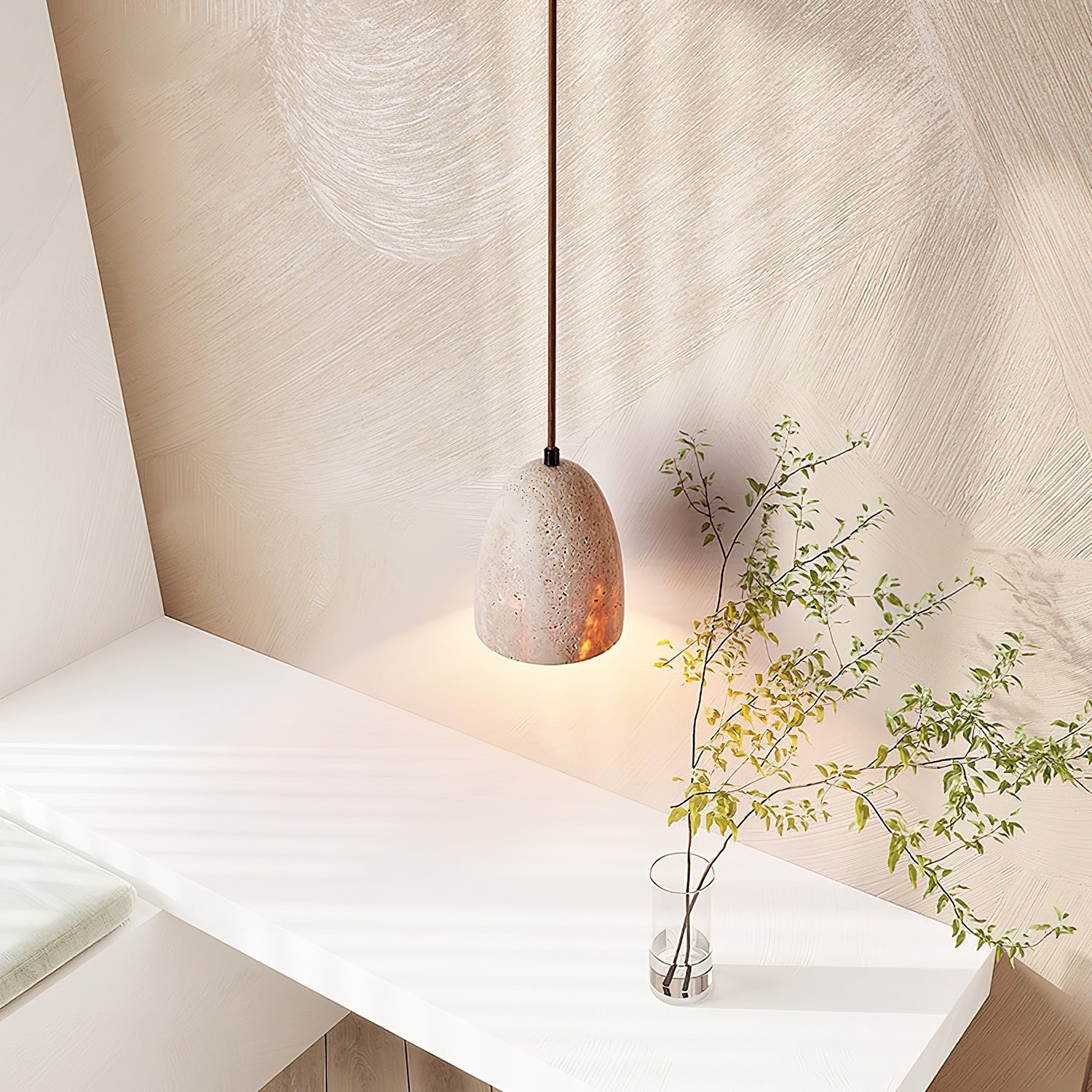 Evtheira Conical Travertine Pendant Light - Neutral Decor