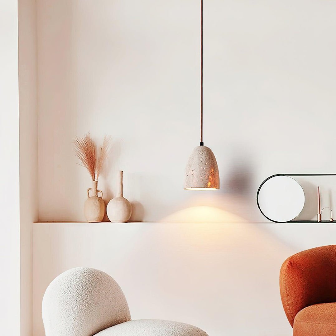 Evtheira Conical Travertine Pendant Light - Neutral Decor