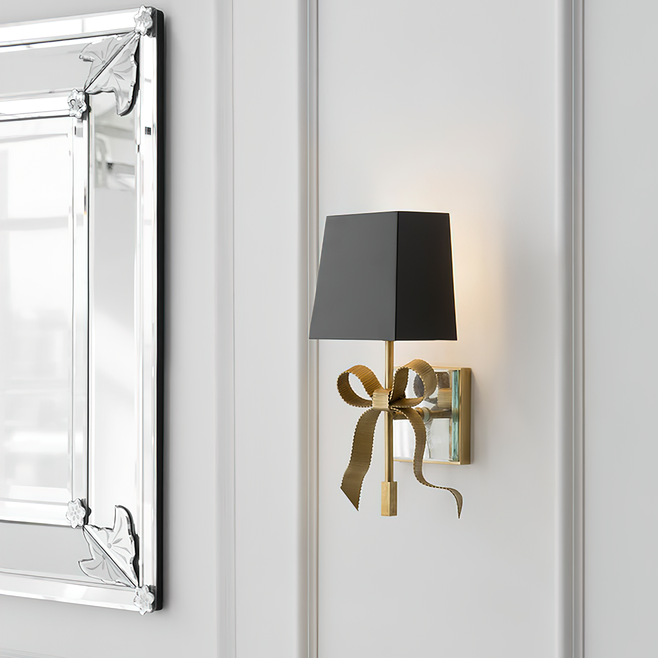 Ribelle Black Shade Wall Sconce with Gold Bow Accent - Neutral Decor