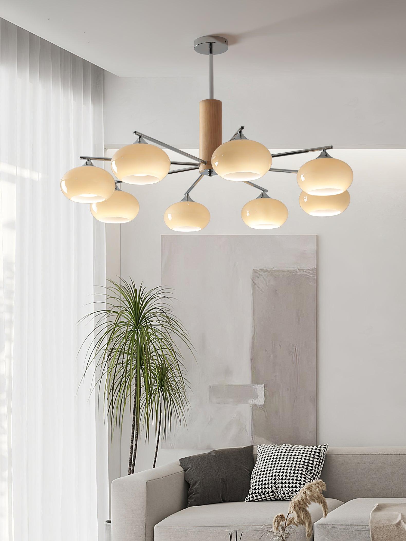 Srra Chandelier Persimmon Glass Mid-Century 8-Light