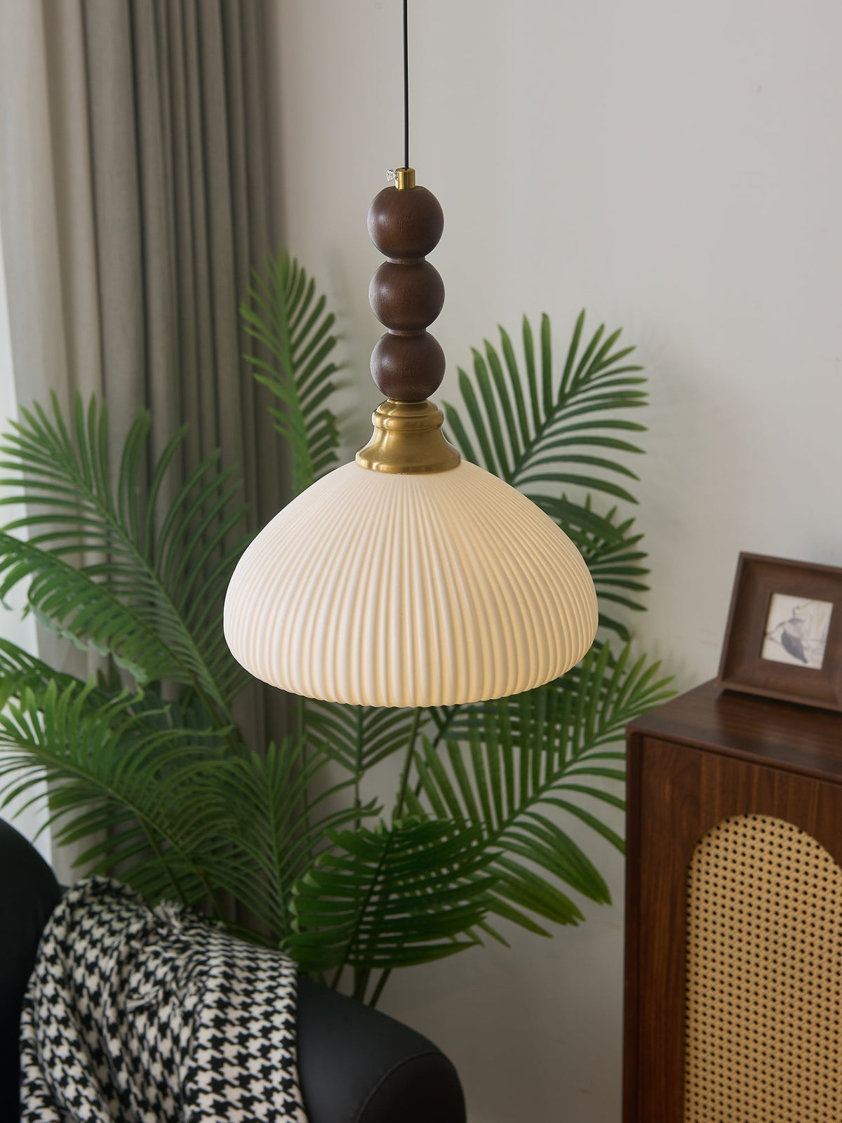 Avshaara Traditional Elegance Vintage Fabric Wood Pendant Light