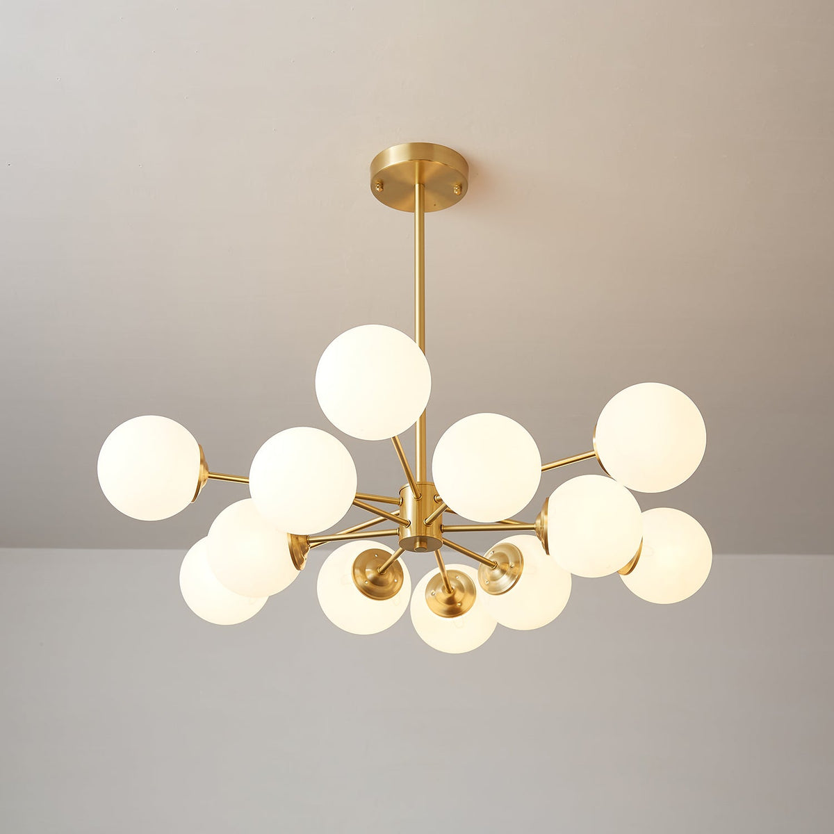 Velirora Chandelier Elysium Brass Frosted Glass Orbs