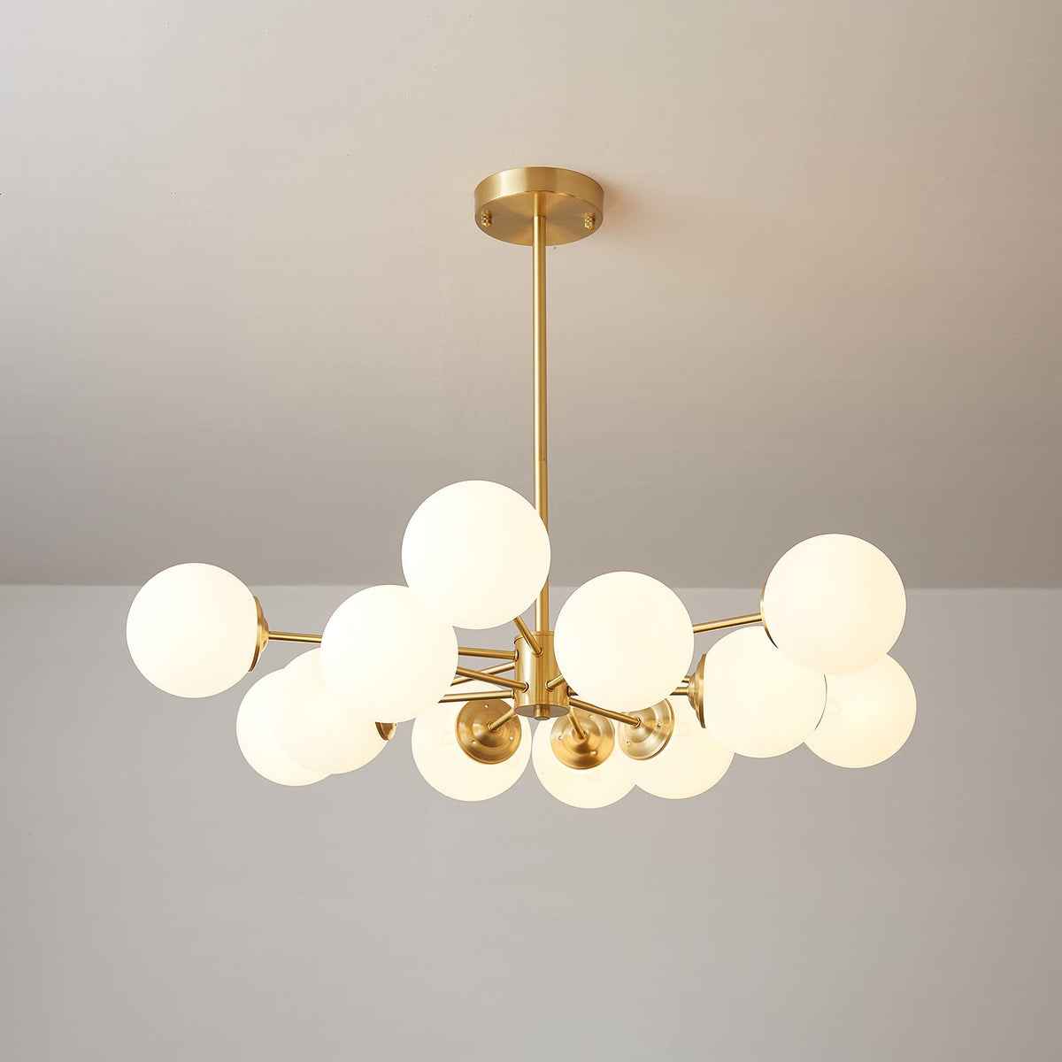 Velirora Chandelier Elysium Brass Frosted Glass Orbs