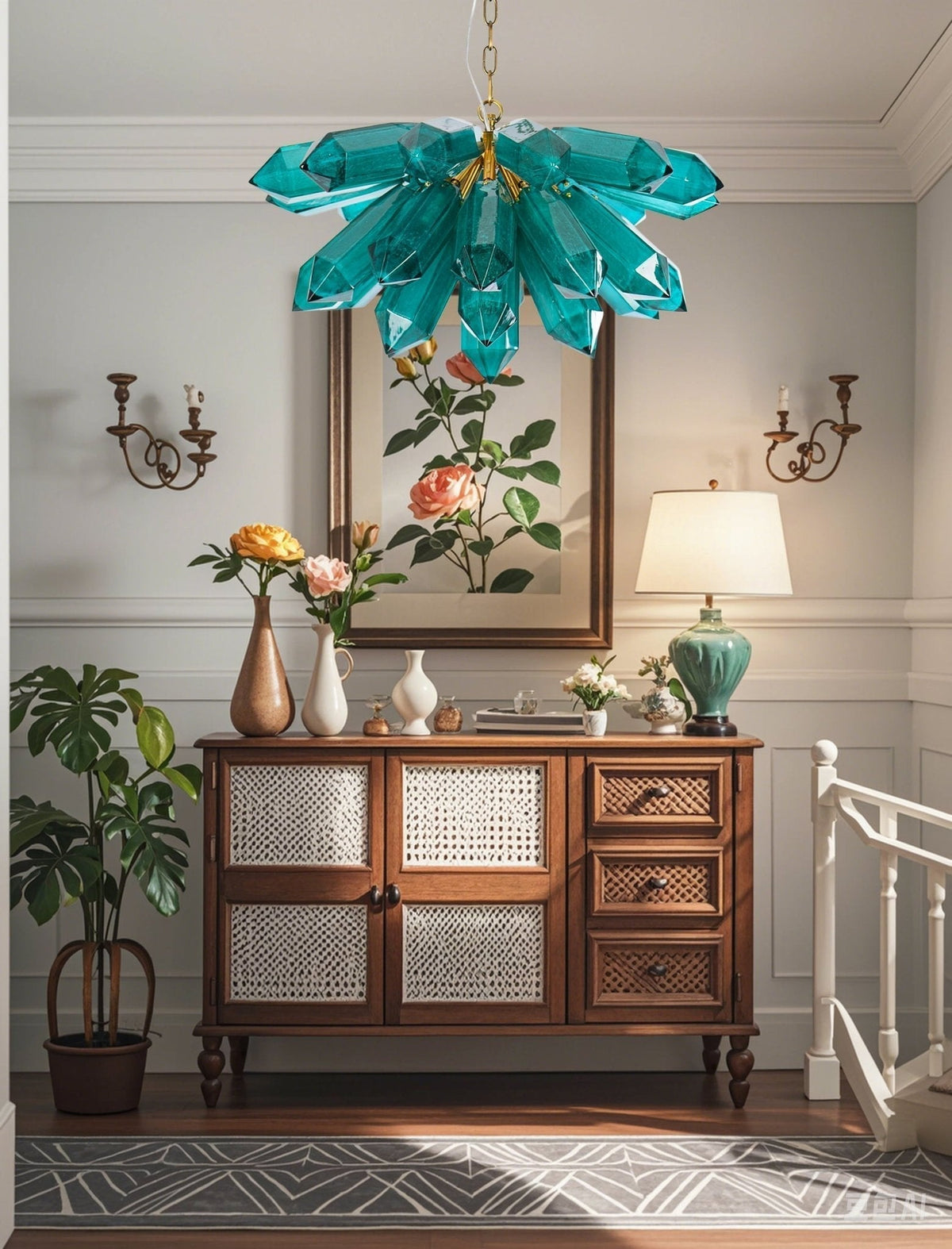 Luxalira Chandelier Emerald Crystal Starburst Gold