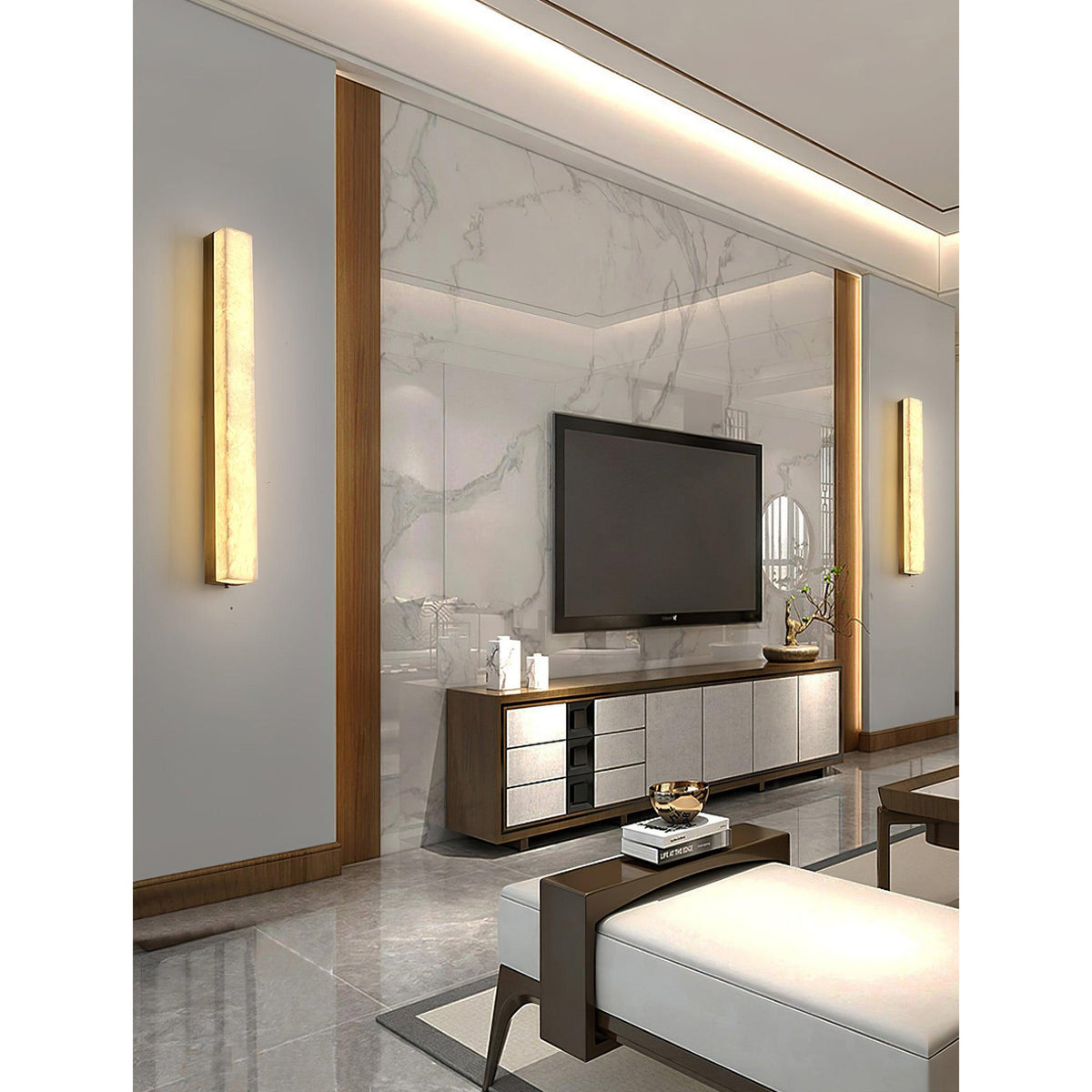 Quill Brass Alabaster Wall Lamp