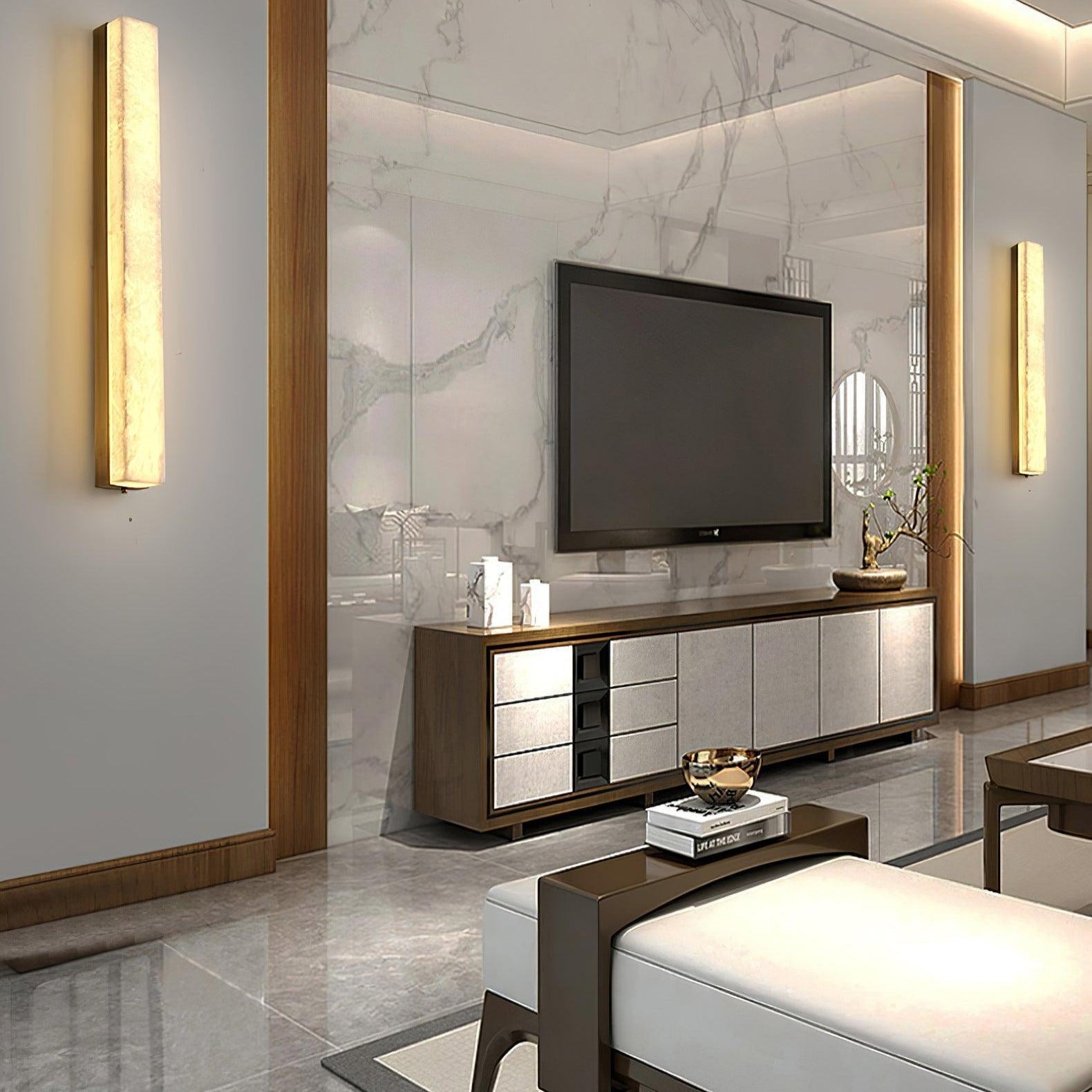 Colette Linear Brass Alabaster Wall Lamp