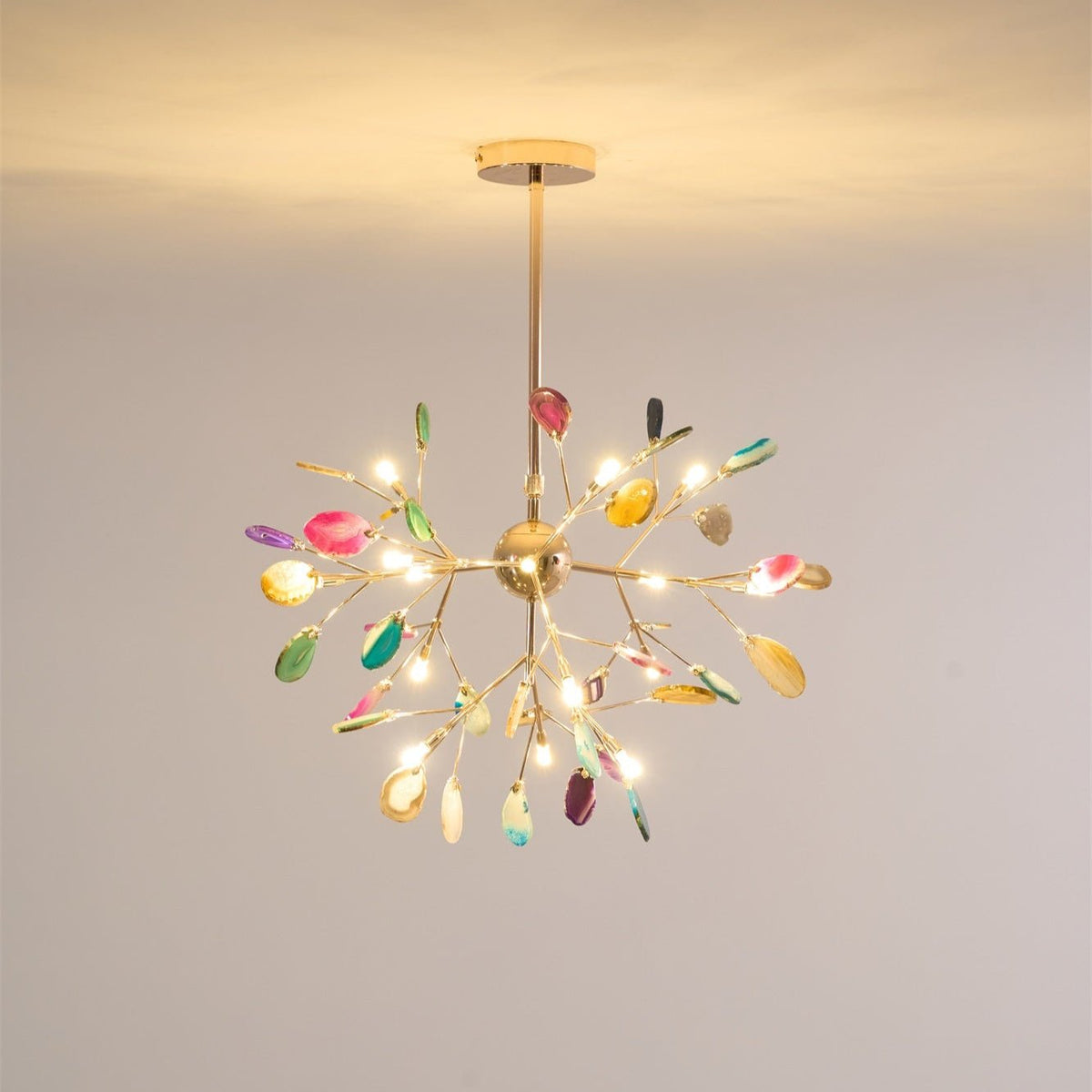 Ulenor Chandelier Colorful Leaf Gilded Arms
