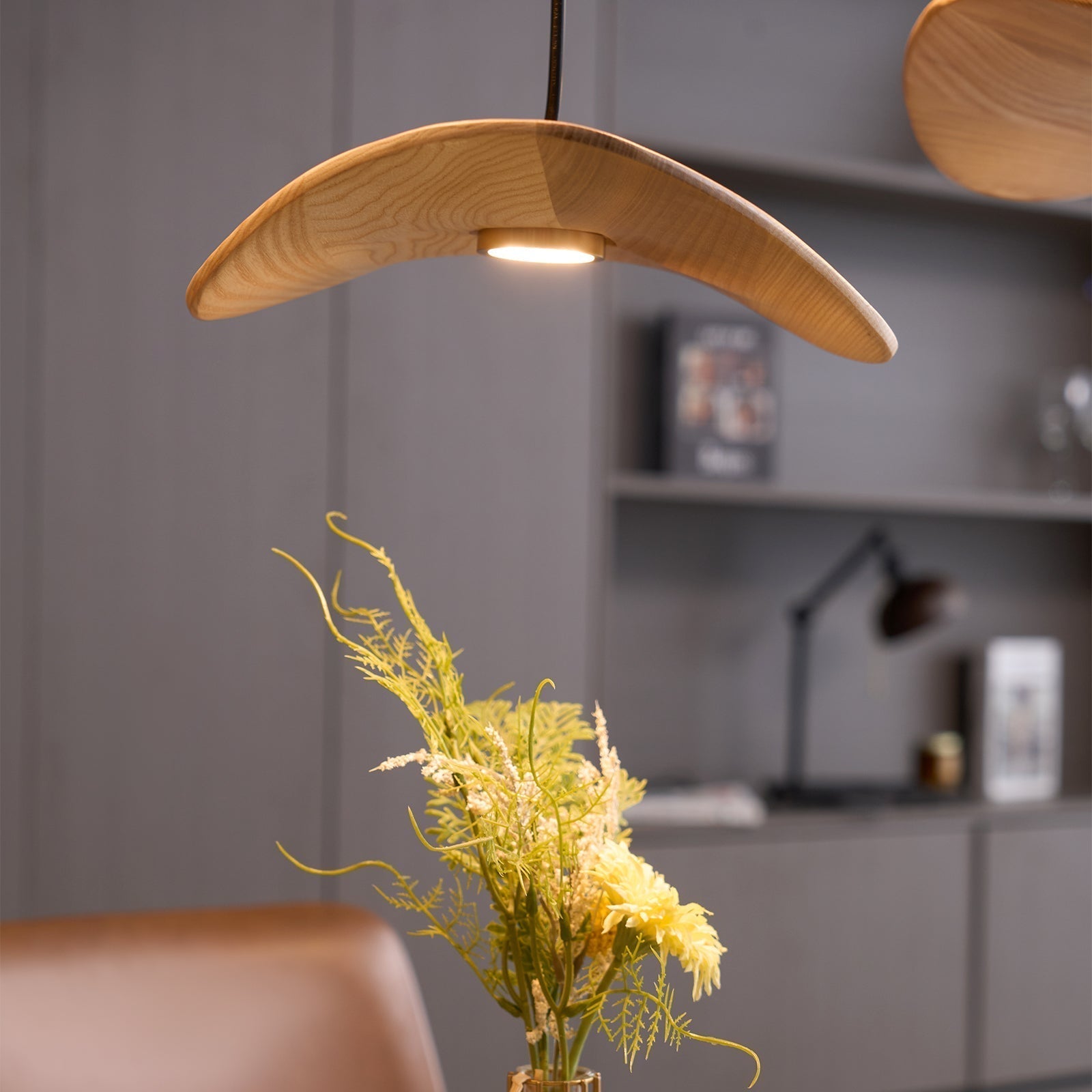 Abbott Modern Minimalist Empty Leaf Wood Chandelier