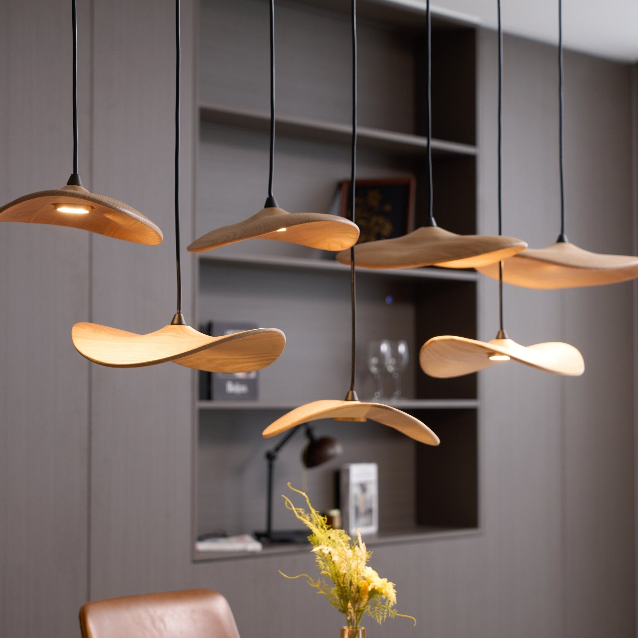 Abbott Modern Minimalist Empty Leaf Wood Chandelier