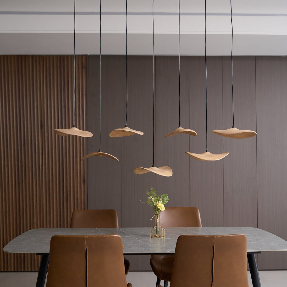 Abbott Modern Minimalist Empty Leaf Wood Chandelier