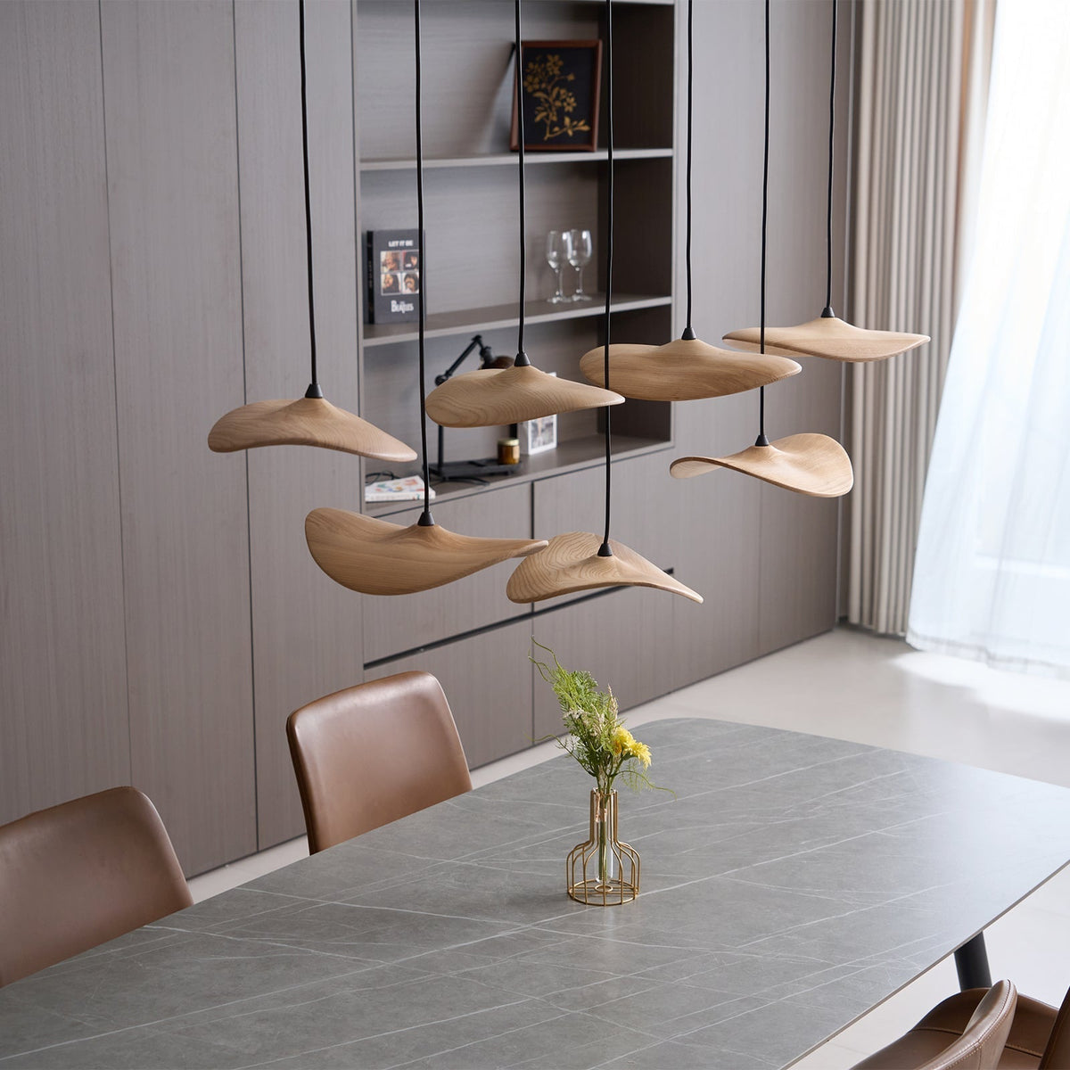 Abbott Modern Minimalist Empty Leaf Wood Chandelier