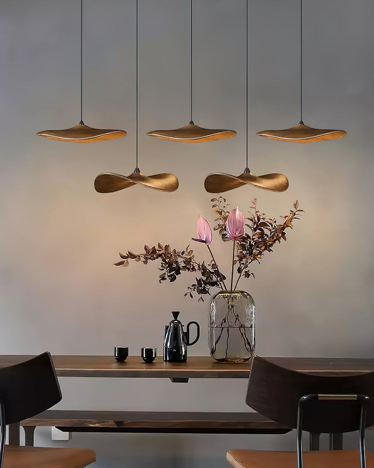 Abbott Modern Minimalist Empty Leaf Wood Chandelier