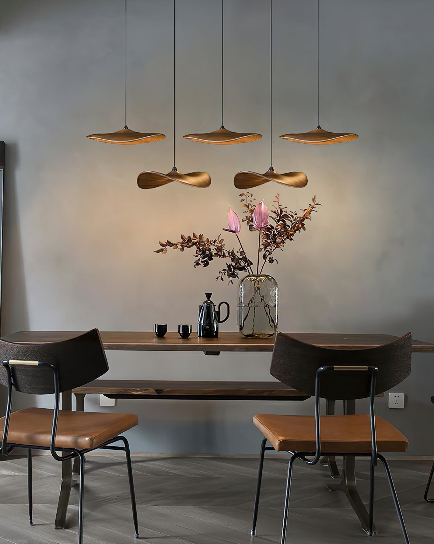Abbott Modern Minimalist Empty Leaf Wood Chandelier