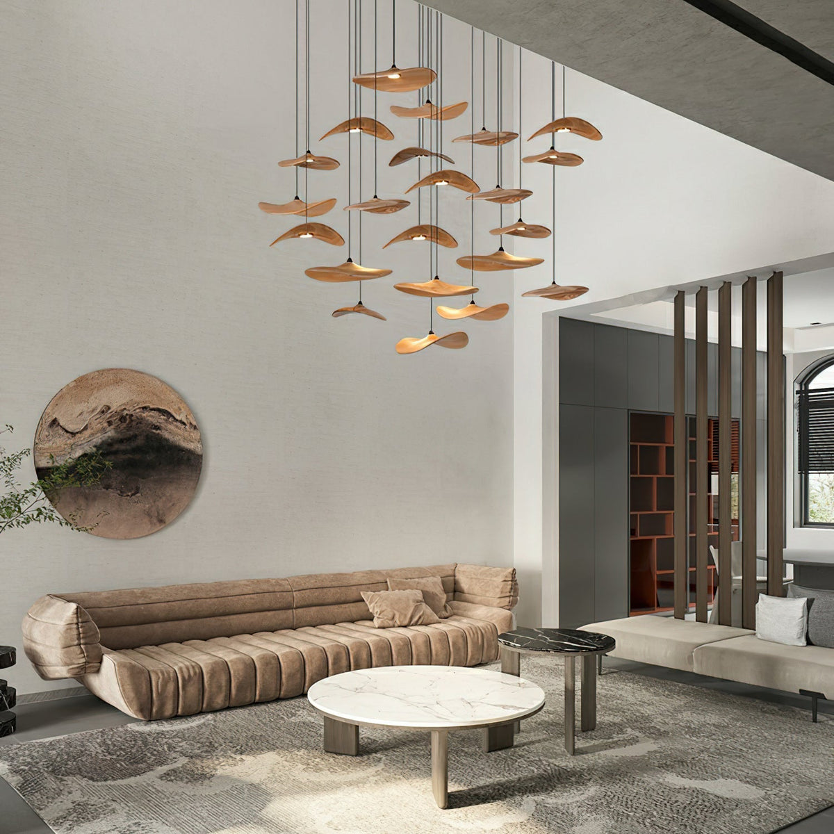 Abbott Modern Minimalist Empty Leaf Wood Chandelier
