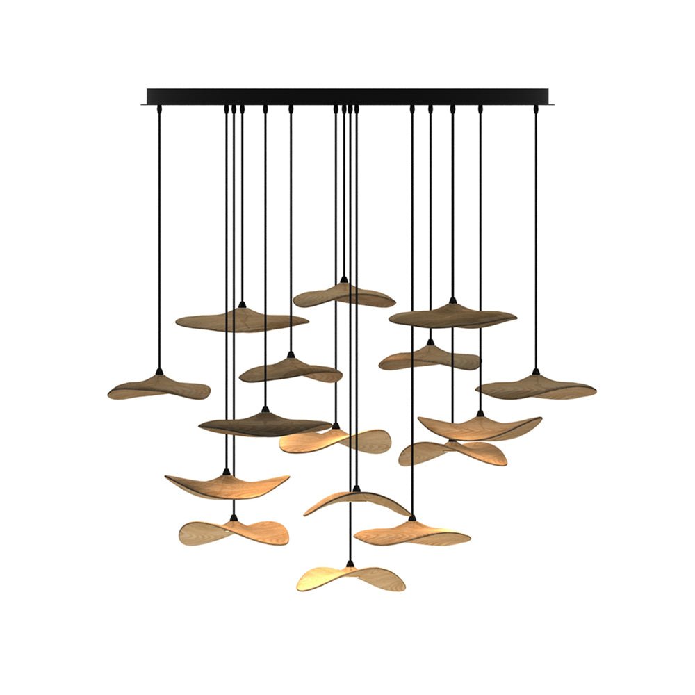 Abbott Modern Minimalist Empty Leaf Wood Chandelier
