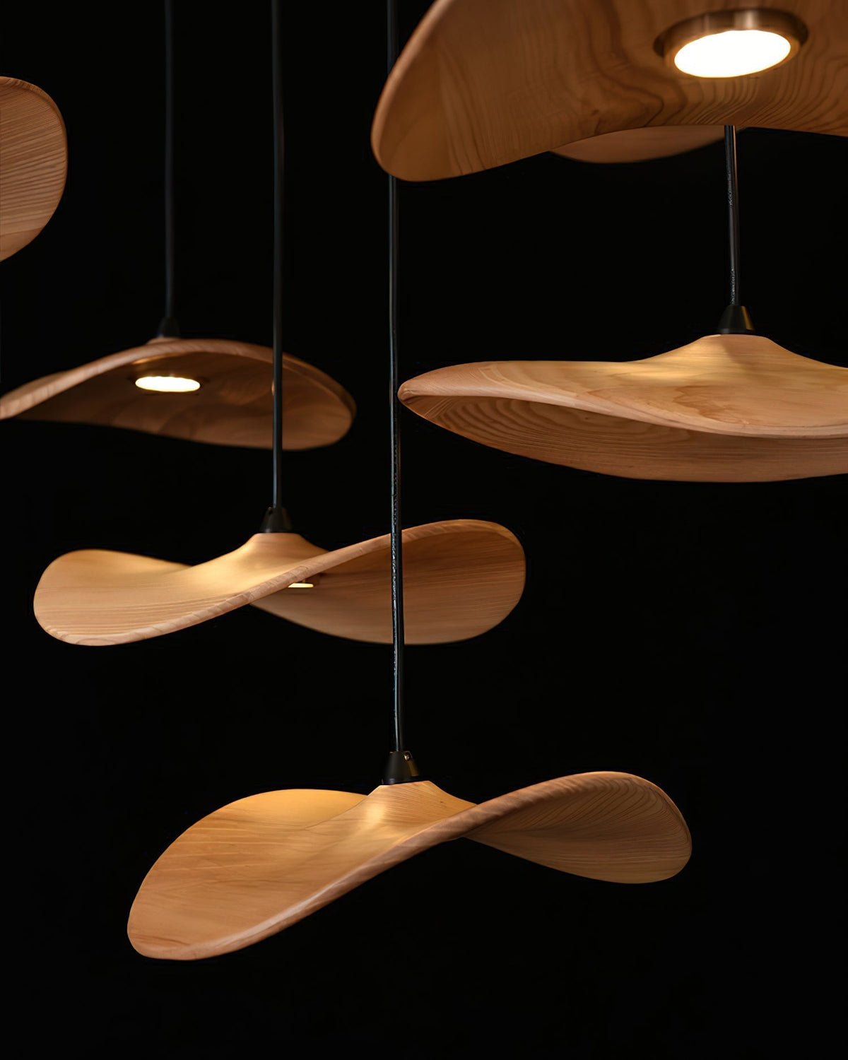 Abbott Modern Minimalist Empty Leaf Wood Chandelier
