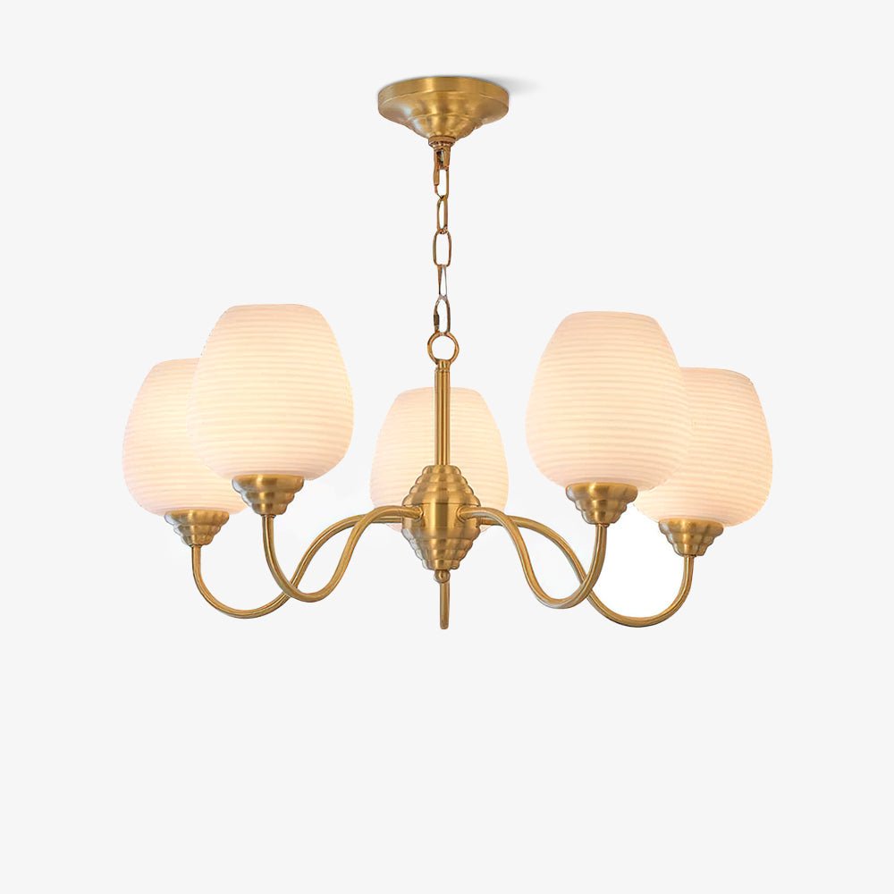 Celenian Chandelier Antique Brass White Glass