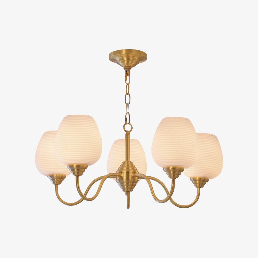 Celenian Chandelier Antique Brass White Glass