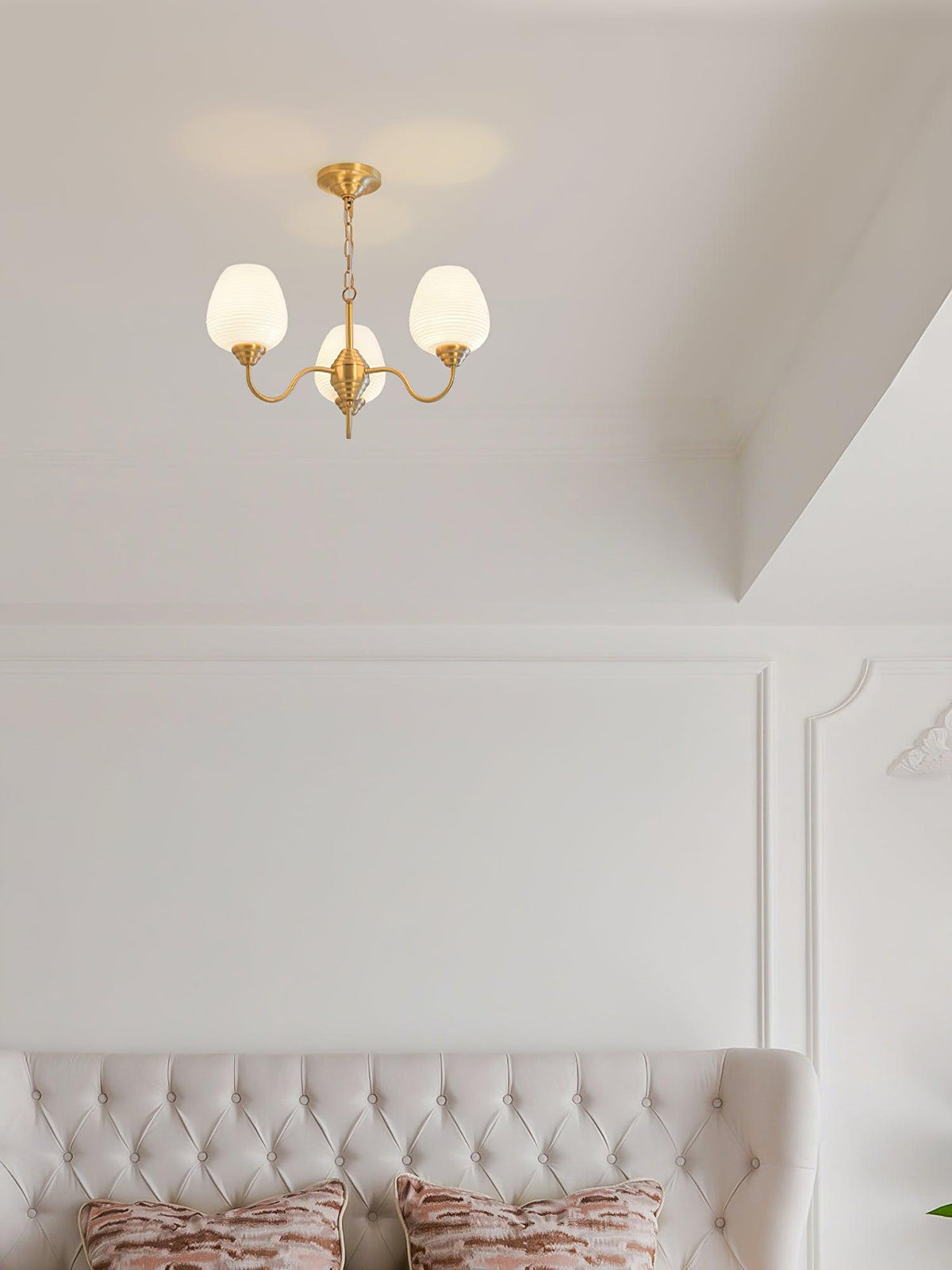 Celenian Chandelier Antique Brass White Glass
