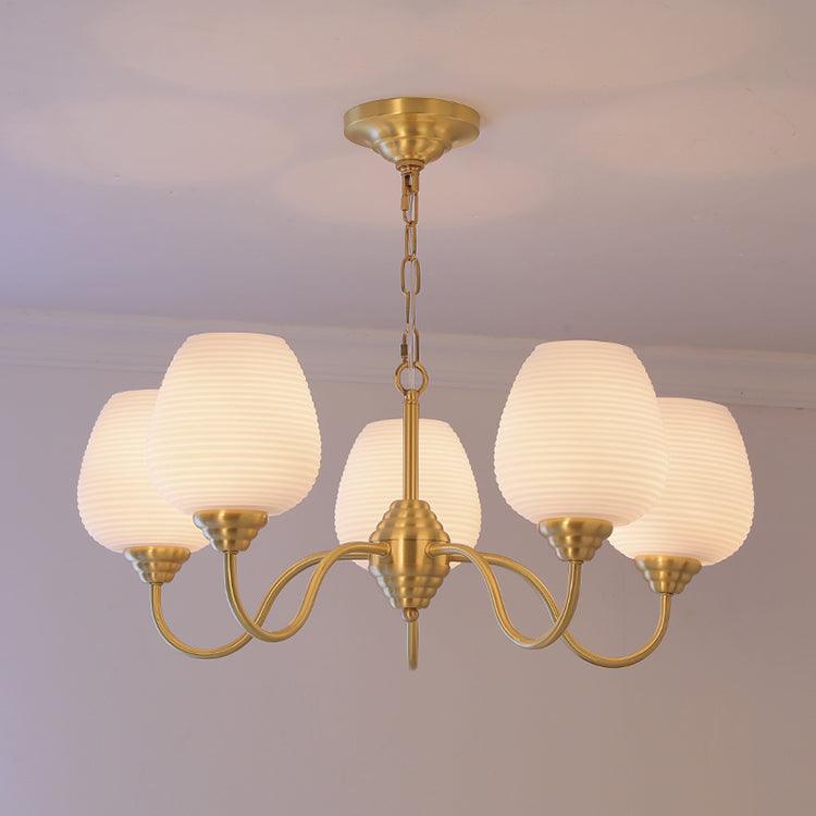 Celenian Chandelier Antique Brass White Glass