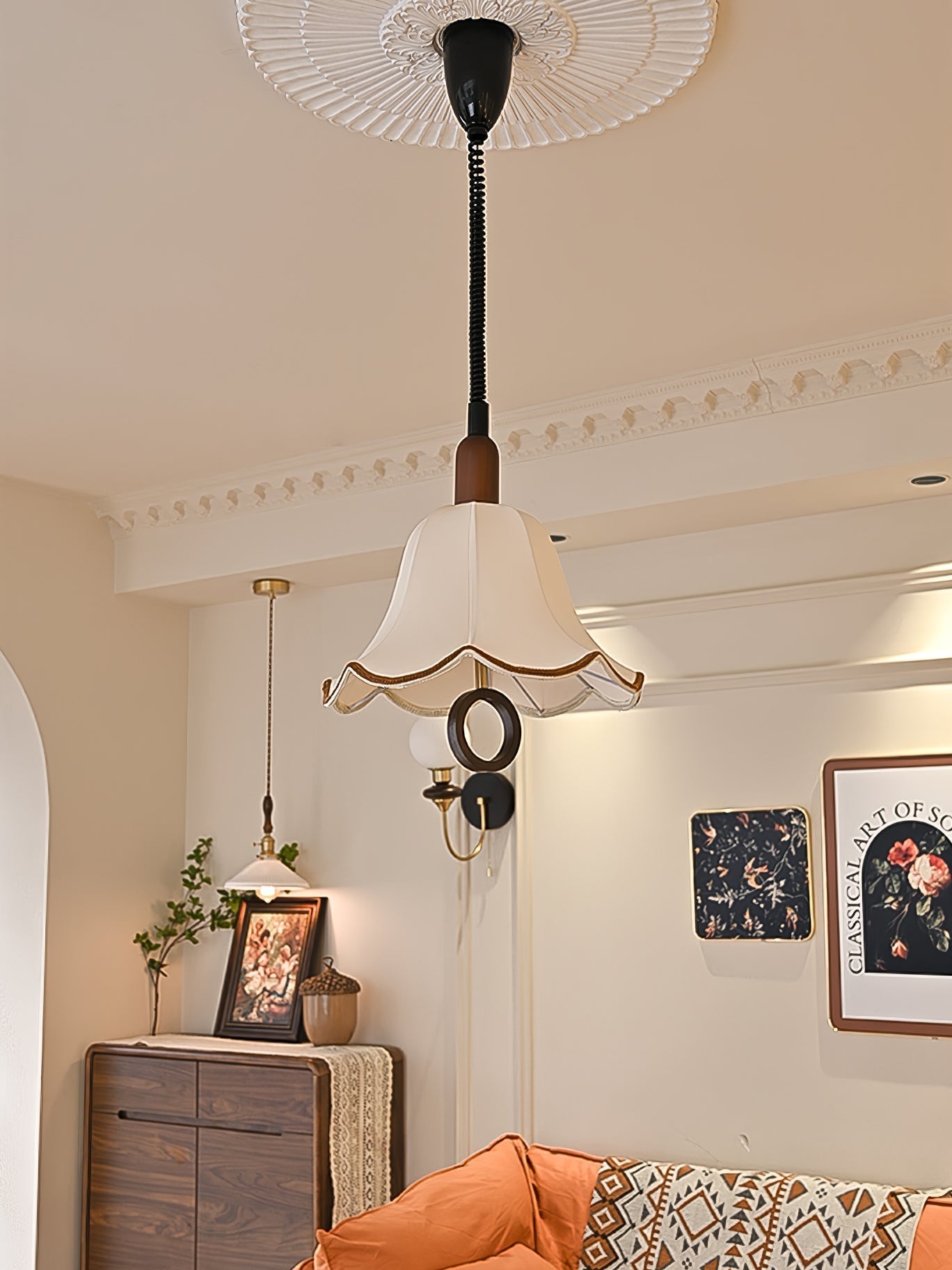 Eurvaryra Classic Elegance Fabric Wood Pendant Light