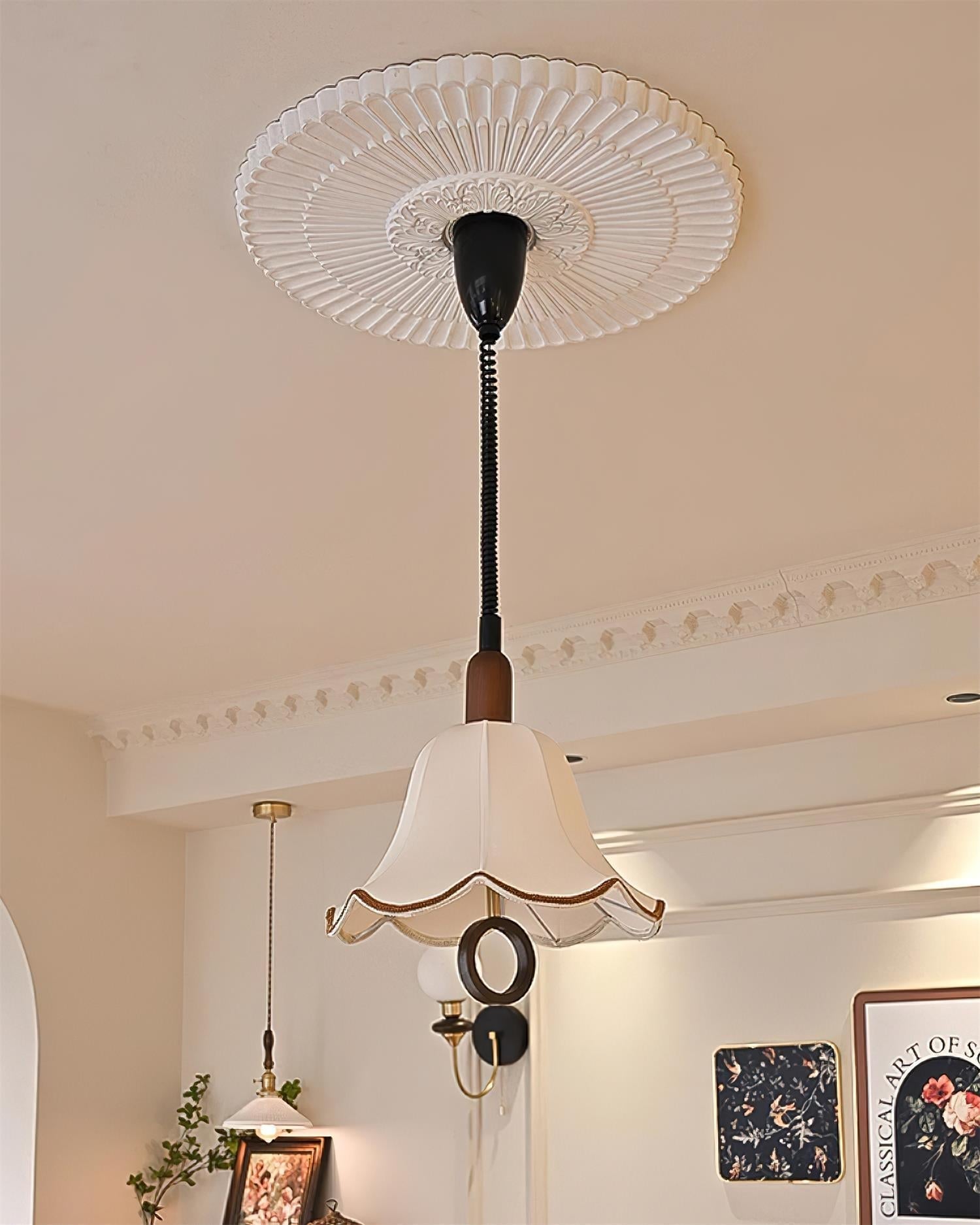 Eurvaryra Classic Elegance Fabric Wood Pendant Light