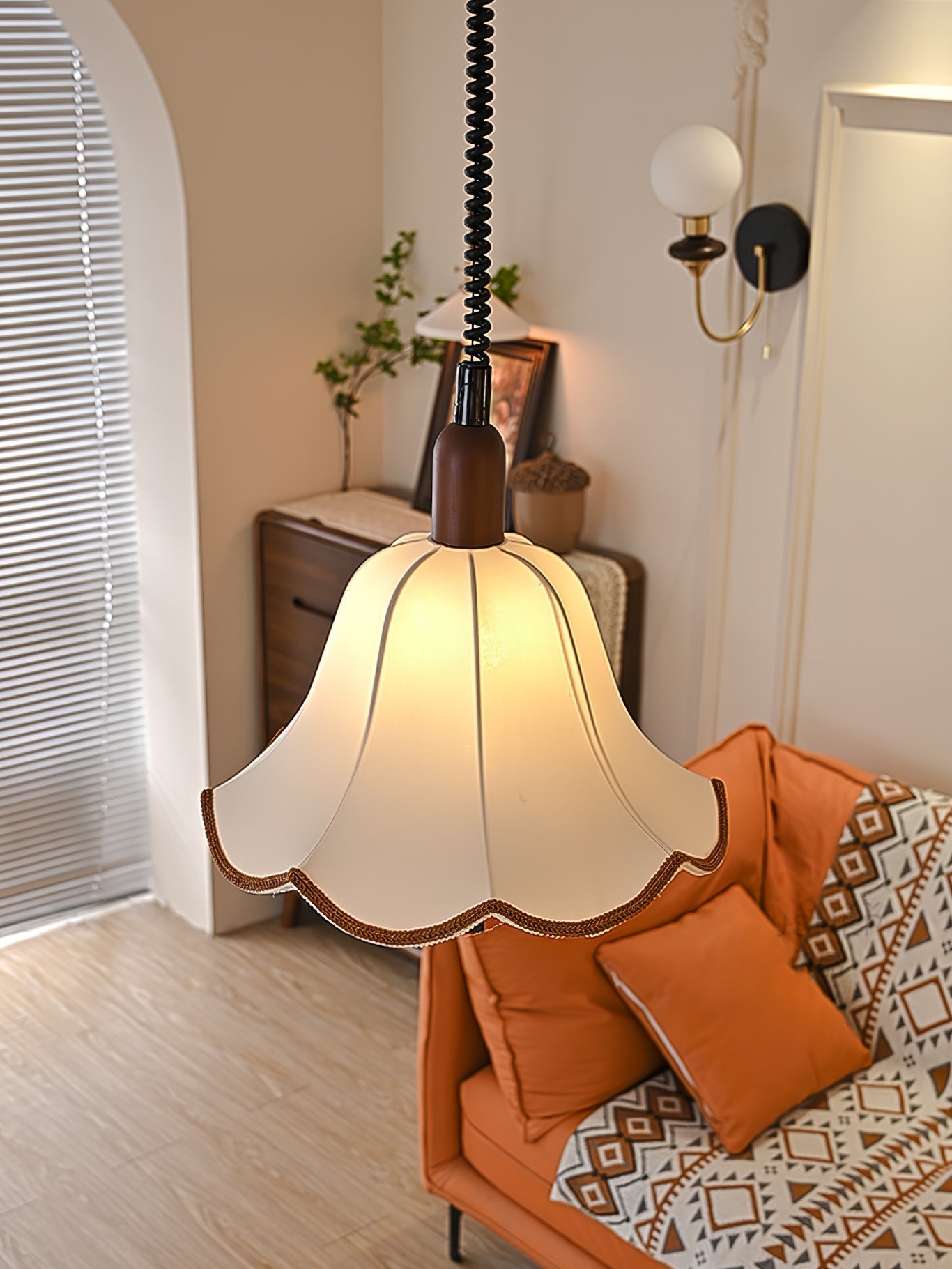 Eurvaryra Classic Elegance Fabric Wood Pendant Light