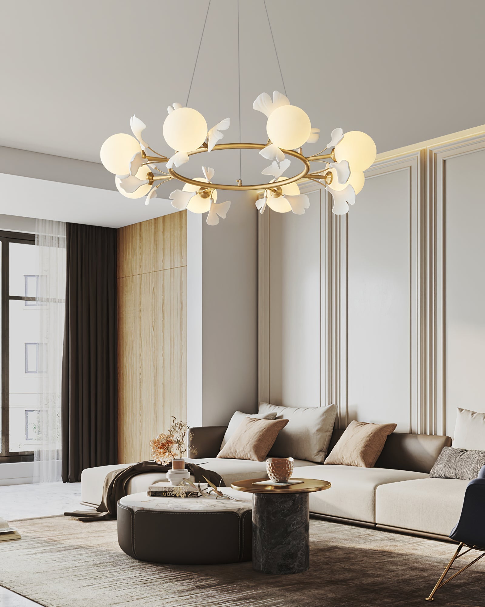 Hunell Floral Brass Chandelier
