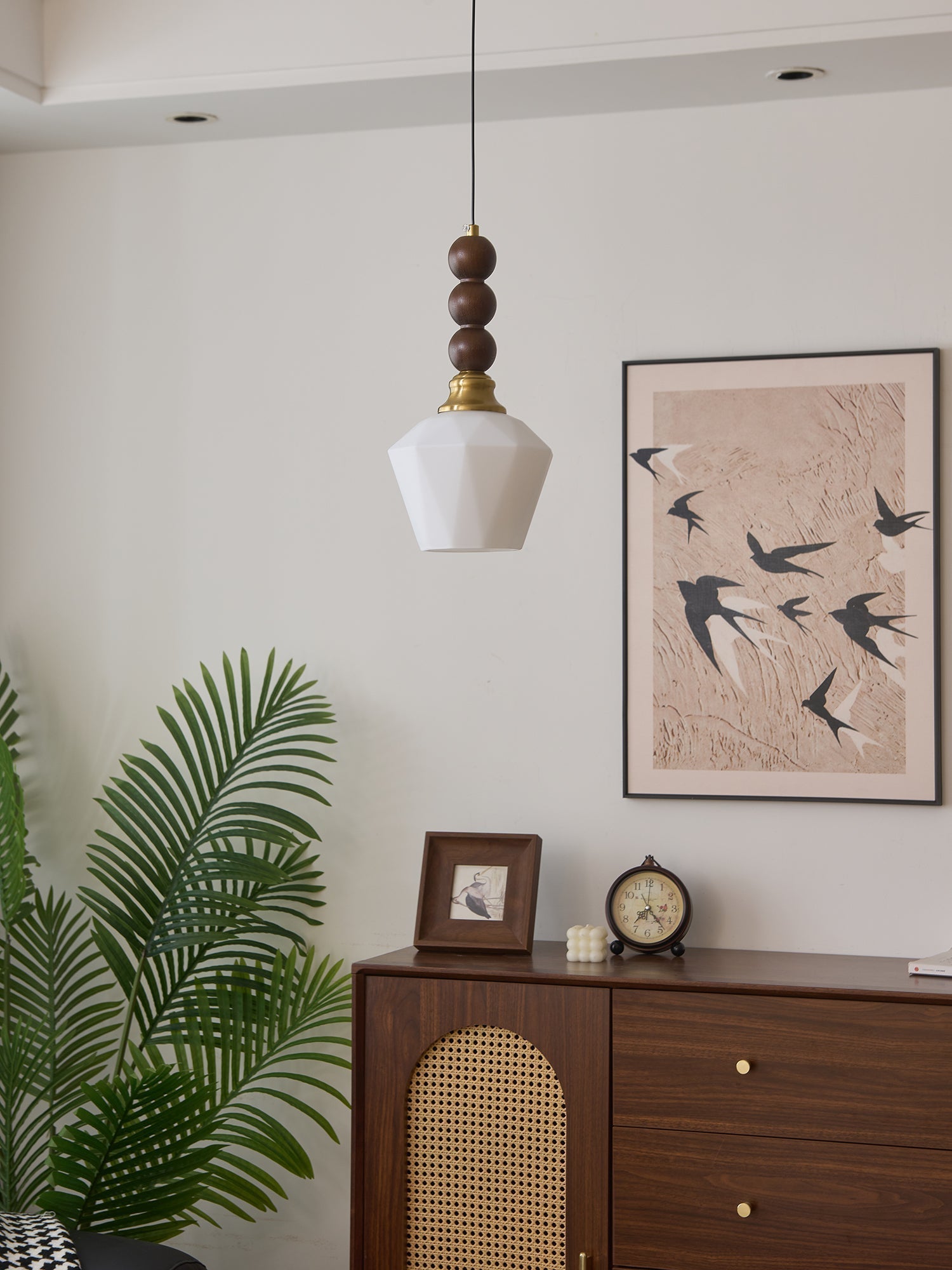Vothaila Traditional Elegance Vintage Glass Wood Pendant Light