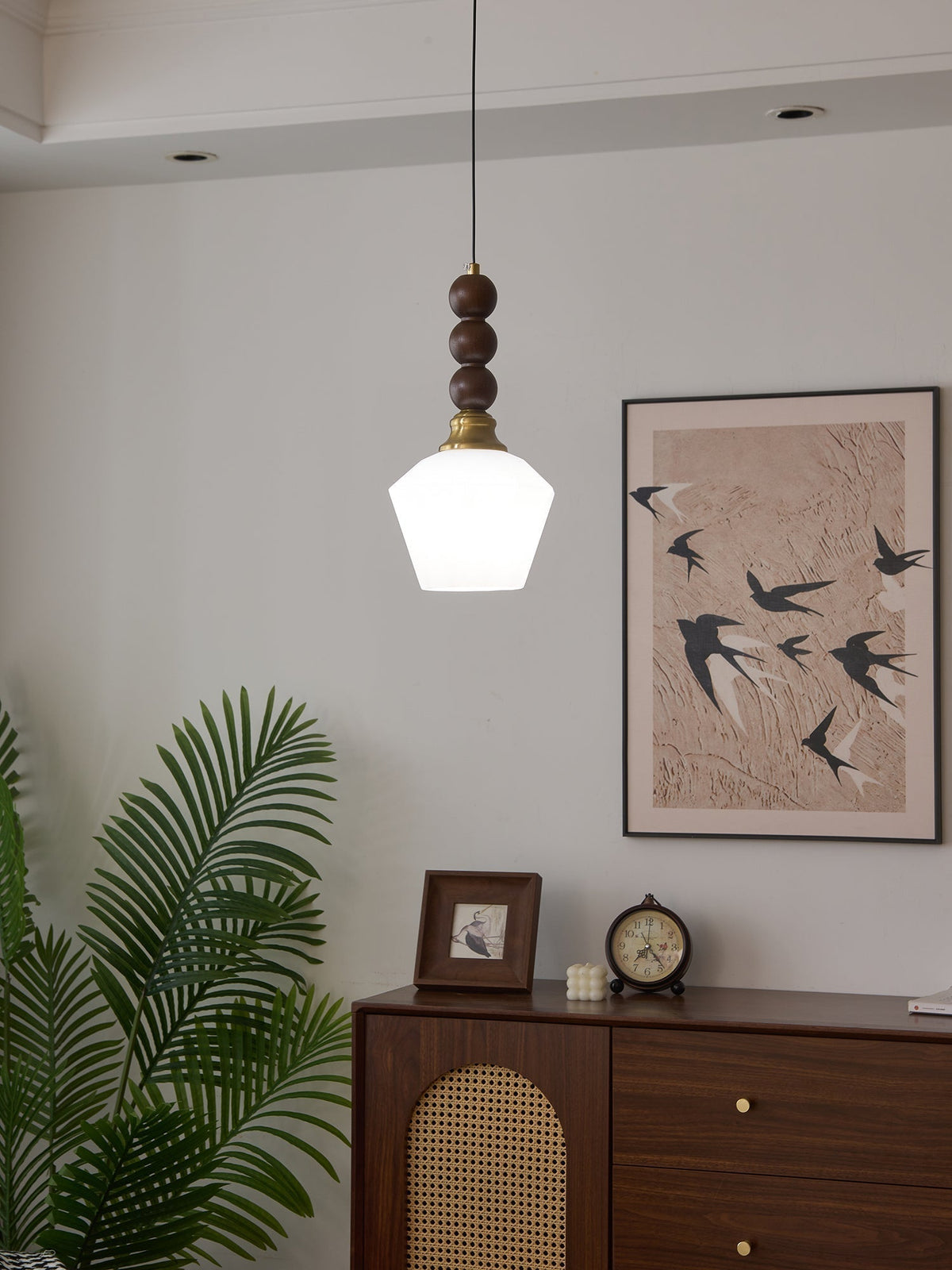 Vothaila Traditional Elegance Vintage Glass Wood Pendant Light