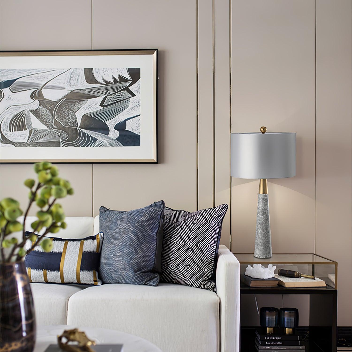 Zinara Marble Fabric Table Lamp - Neutral Decor