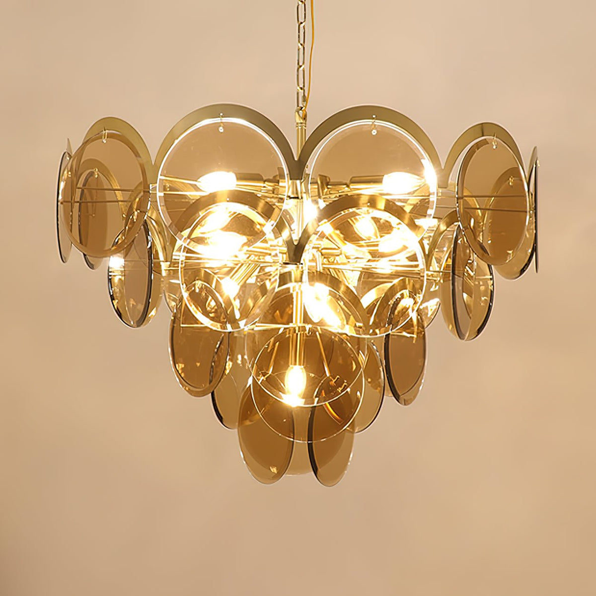 Bryndis Chandelier Amber Glass Tiered Circles