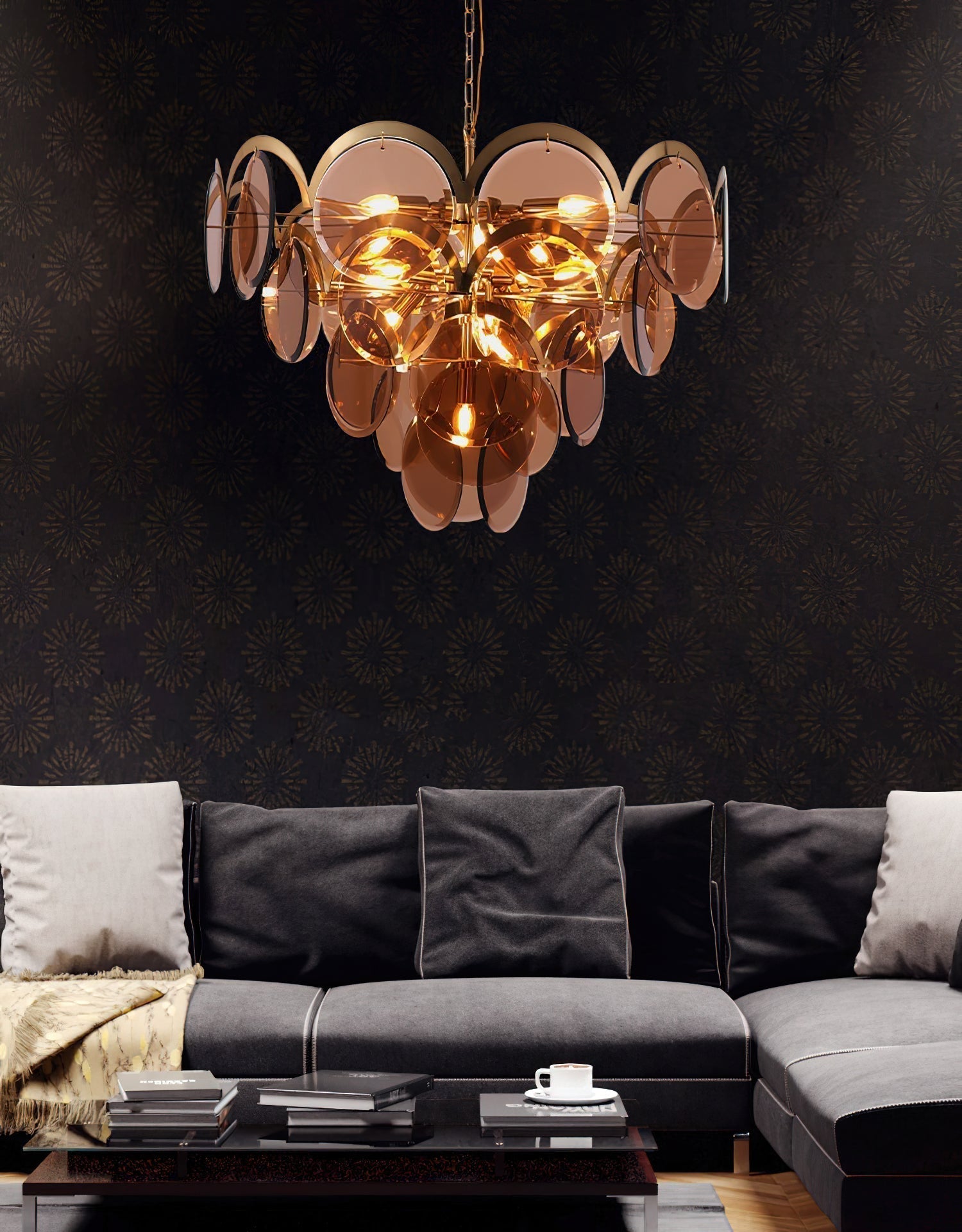 Bryndis Chandelier Amber Glass Tiered Circles