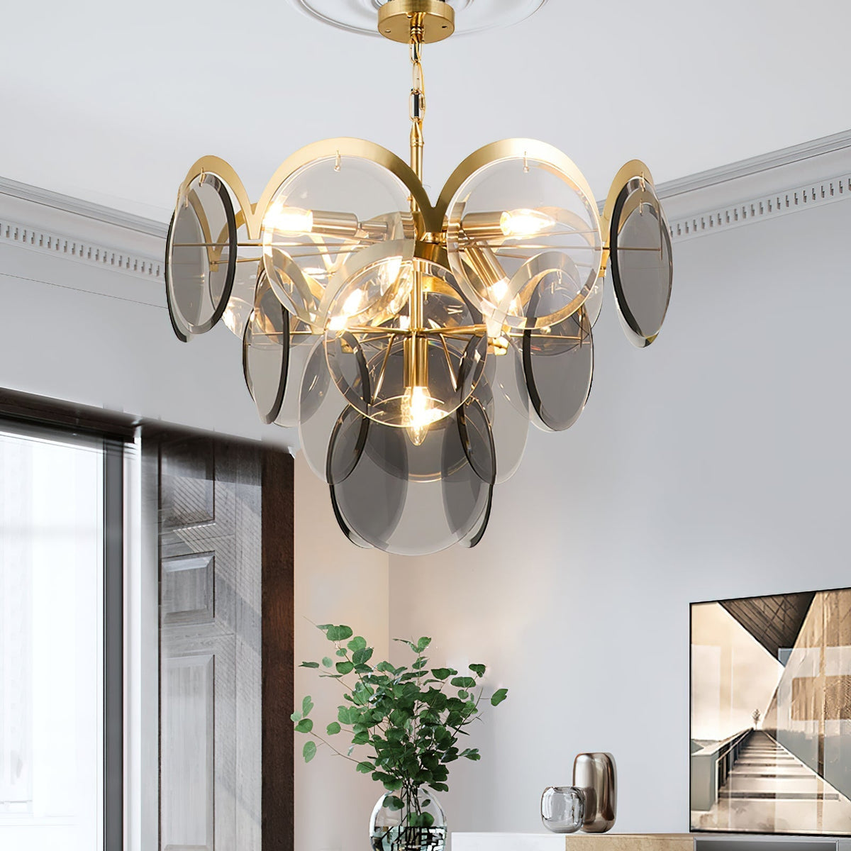 Bryndis Chandelier Amber Glass Tiered Circles