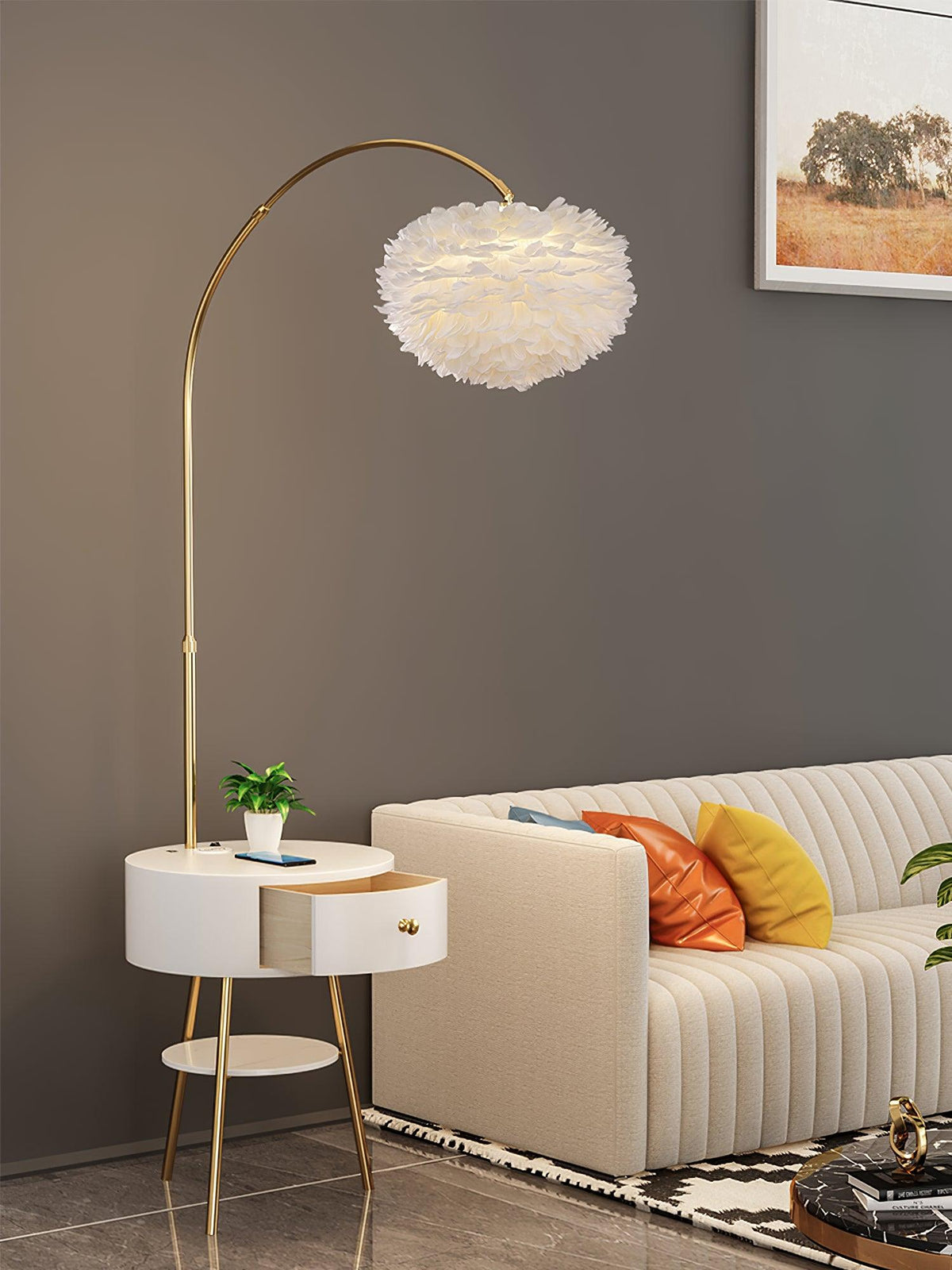 Navoic Marble Wood Floor Lamp