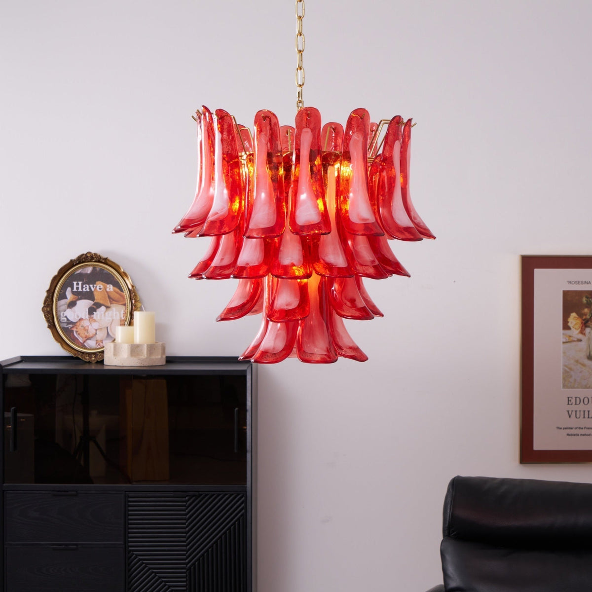 Celarine Chandelier Red Petal Glass Layered Artistic