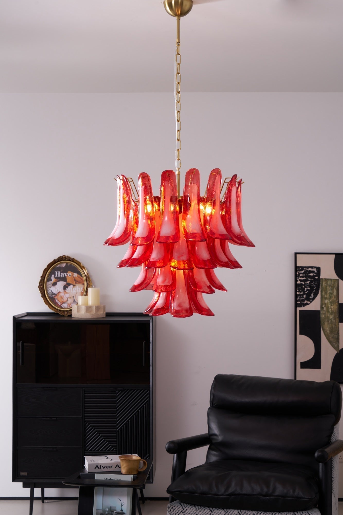 Celarine Chandelier Red Petal Glass Layered Artistic