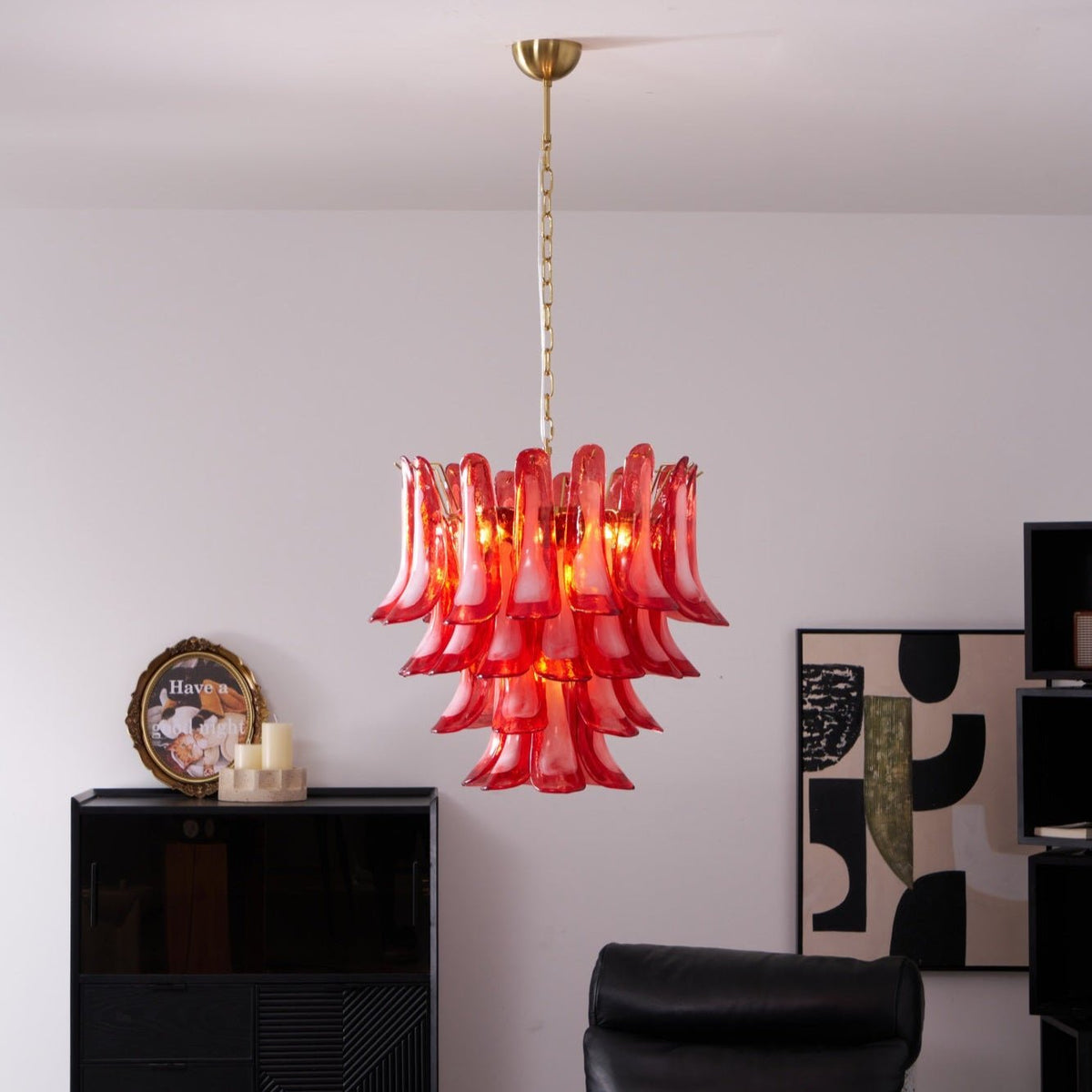 Celarine Chandelier Red Petal Glass Layered Artistic