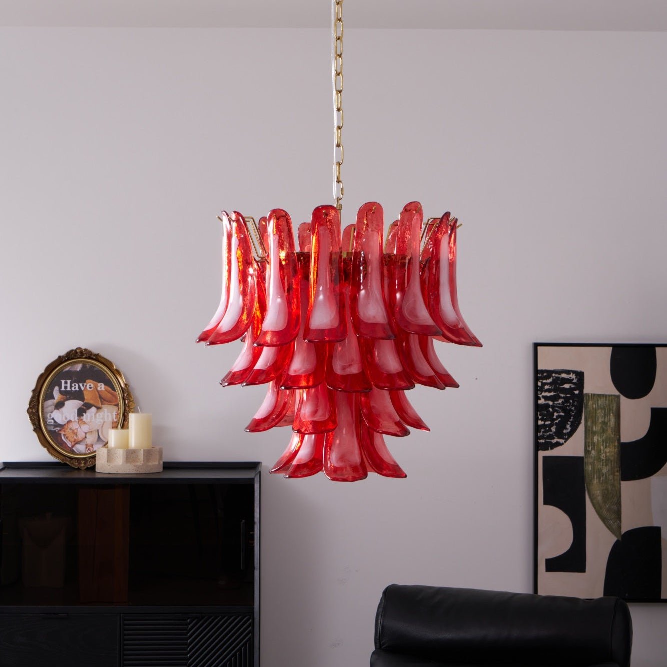 Celarine Chandelier Red Petal Glass Layered Artistic