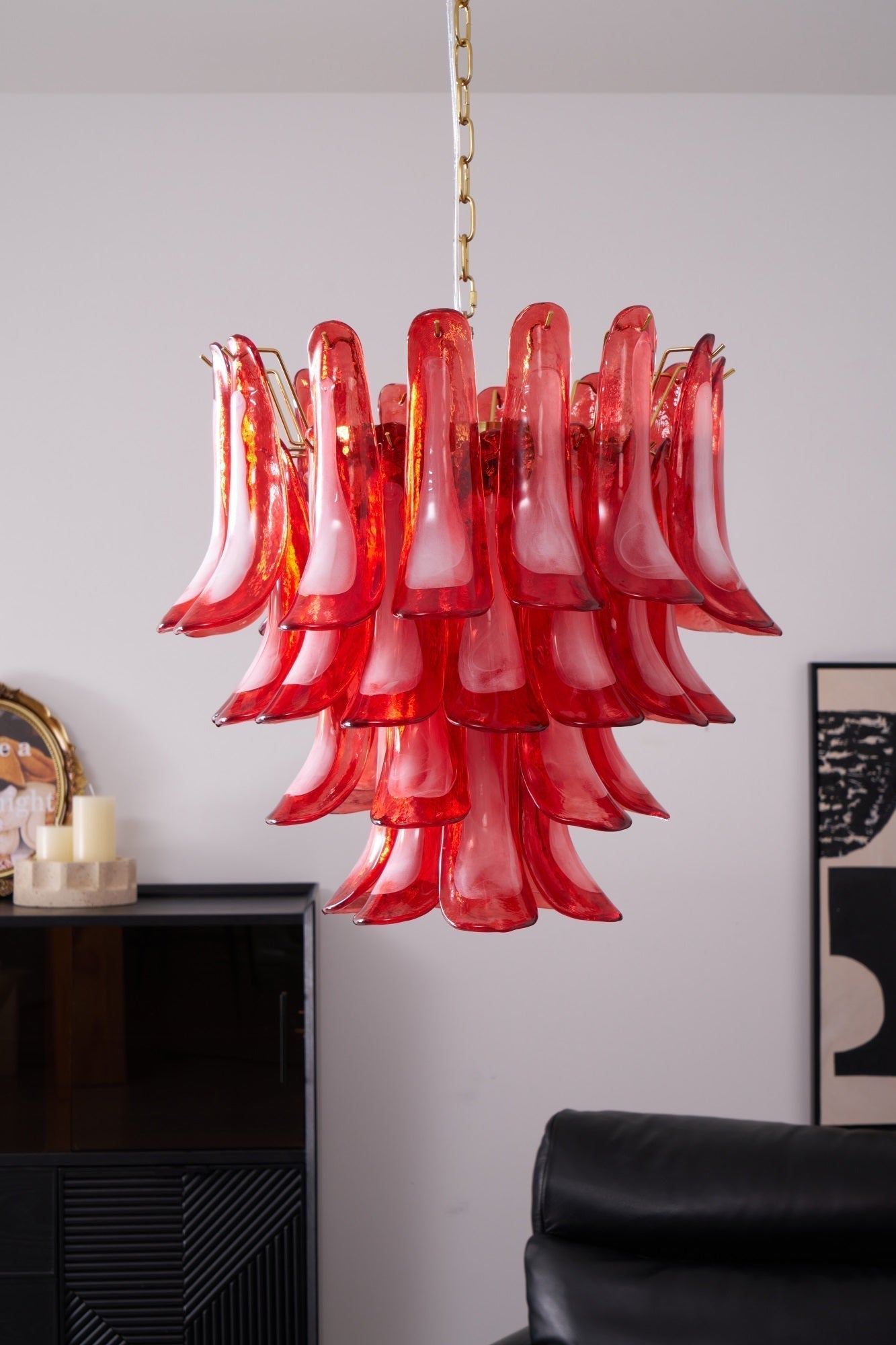 Celarine Chandelier Red Petal Glass Layered Artistic