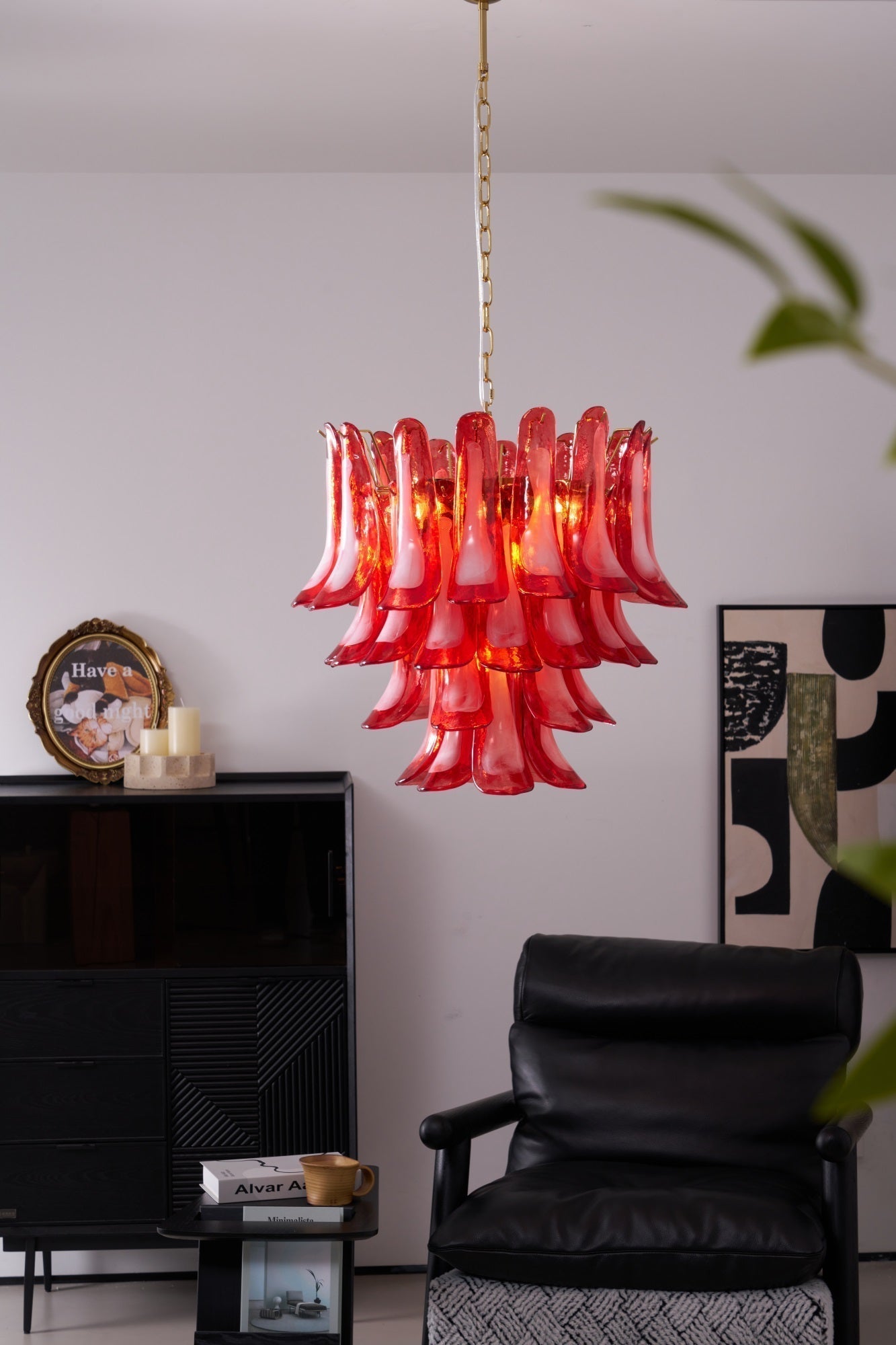 Celarine Chandelier Red Petal Glass Layered Artistic