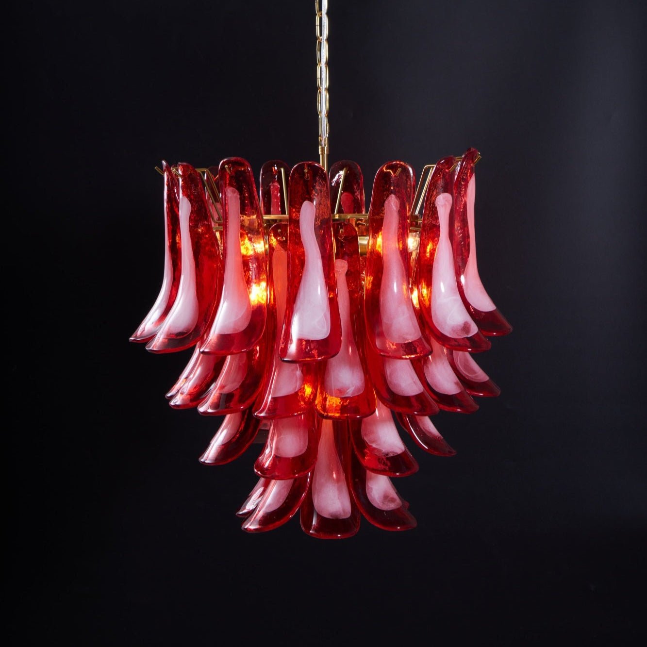 Celarine Chandelier Red Petal Glass Layered Artistic