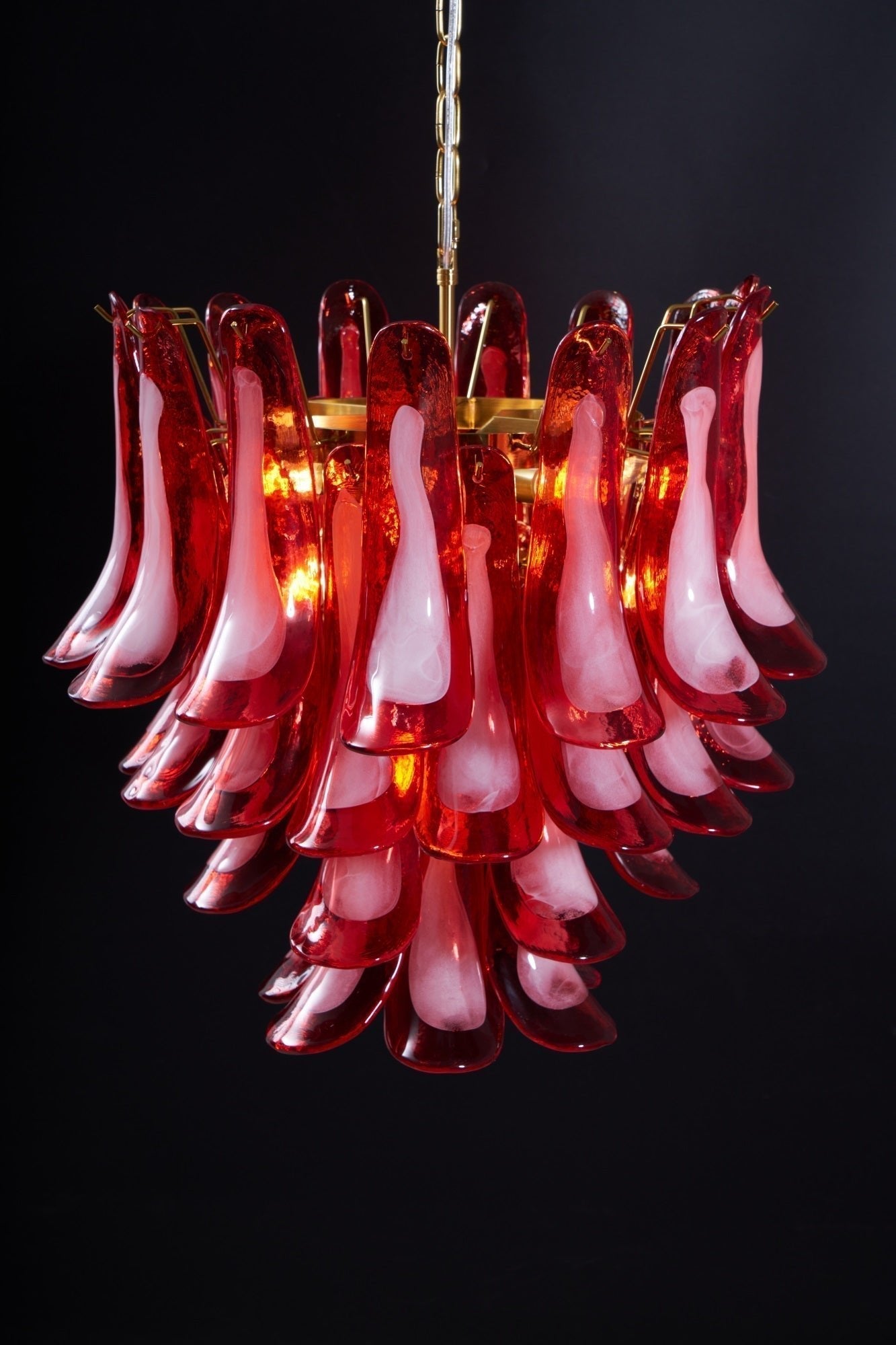Celarine Chandelier Red Petal Glass Layered Artistic