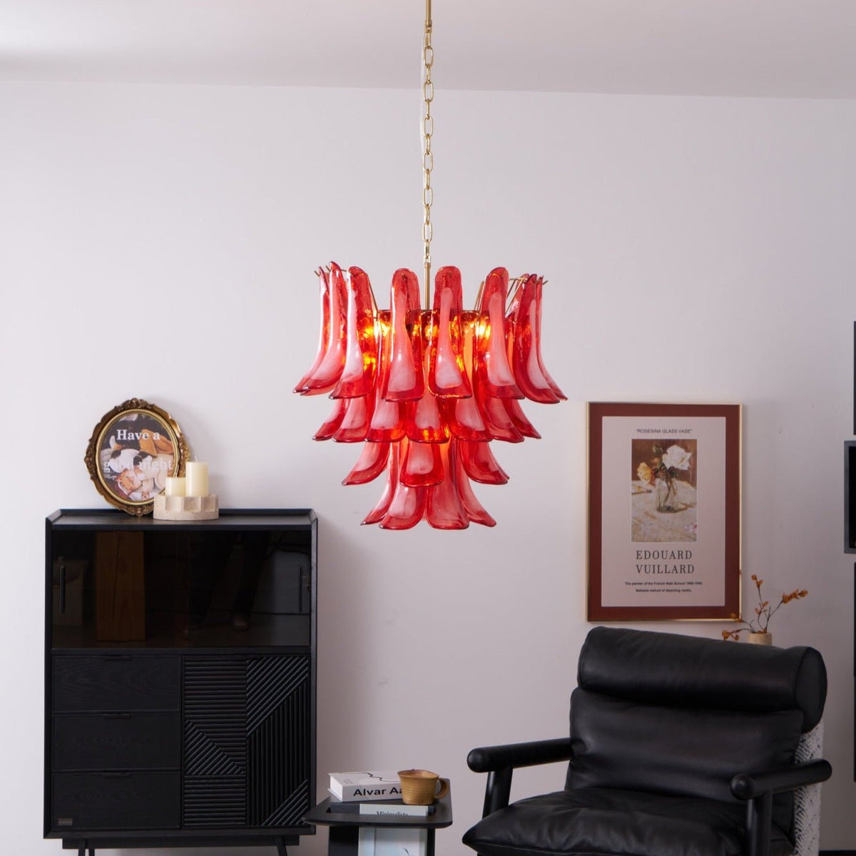 Celarine Chandelier Red Petal Glass Layered Artistic
