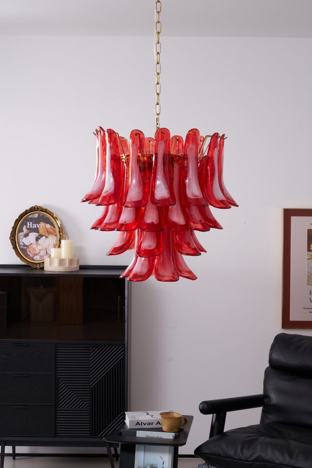 Celarine Chandelier Red Petal Glass Layered Artistic