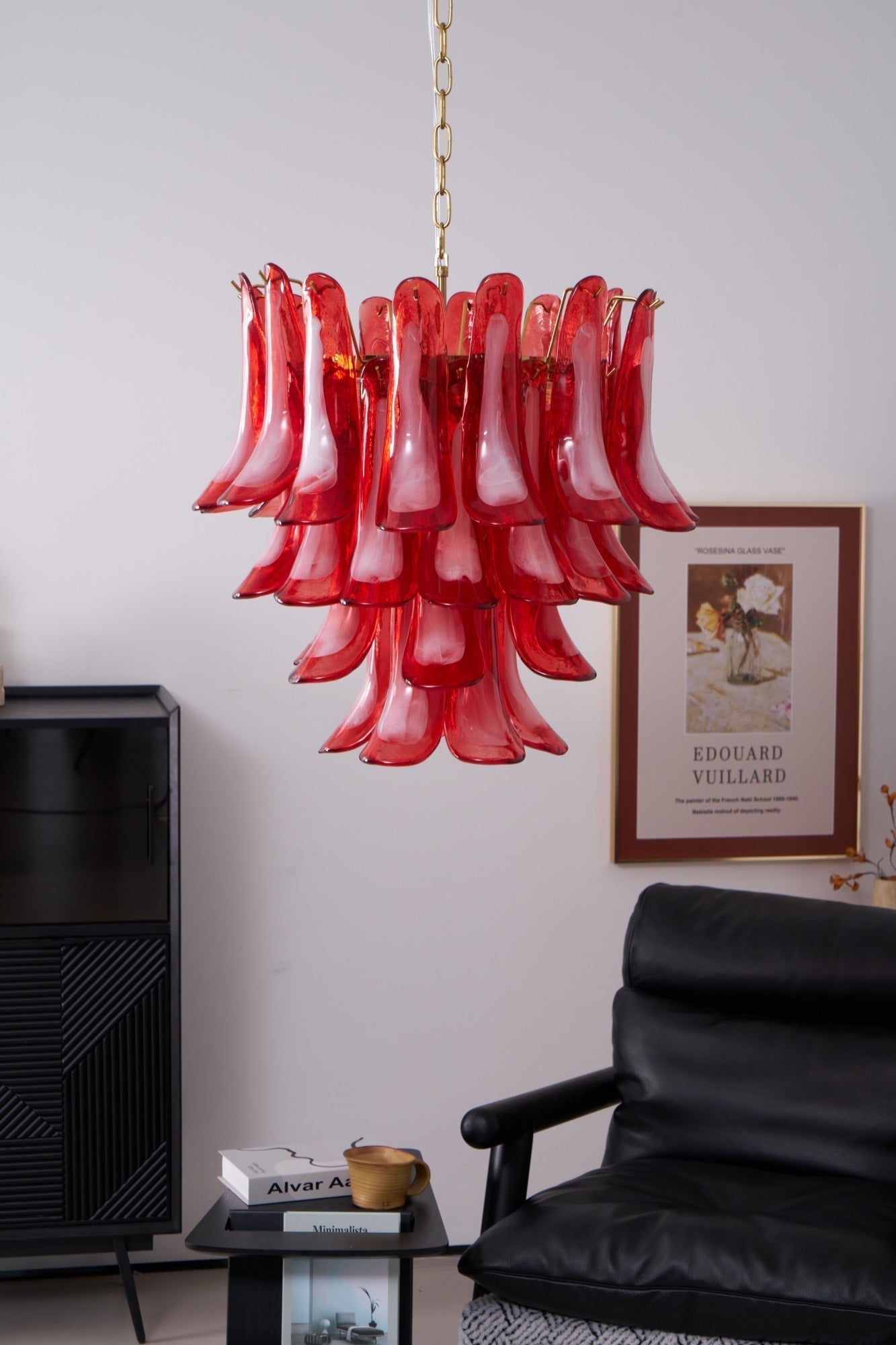 Celarine Chandelier Red Petal Glass Layered Artistic