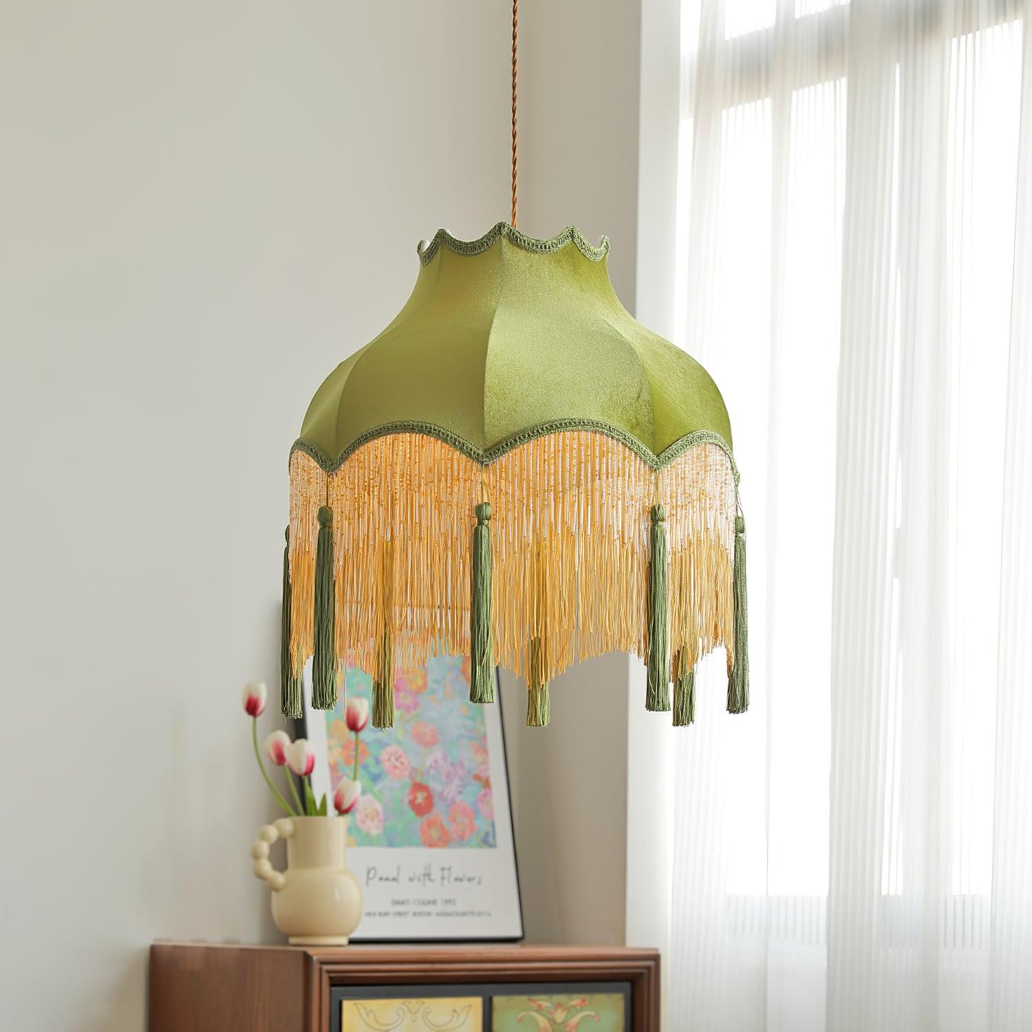 Fina Pendant Light Velvet Fringe Vintage Elegant Tassel - Neutral Decor